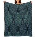 Black, Teal & Aqua Protea Doodle Pattern Multi-functional Throw Blanket