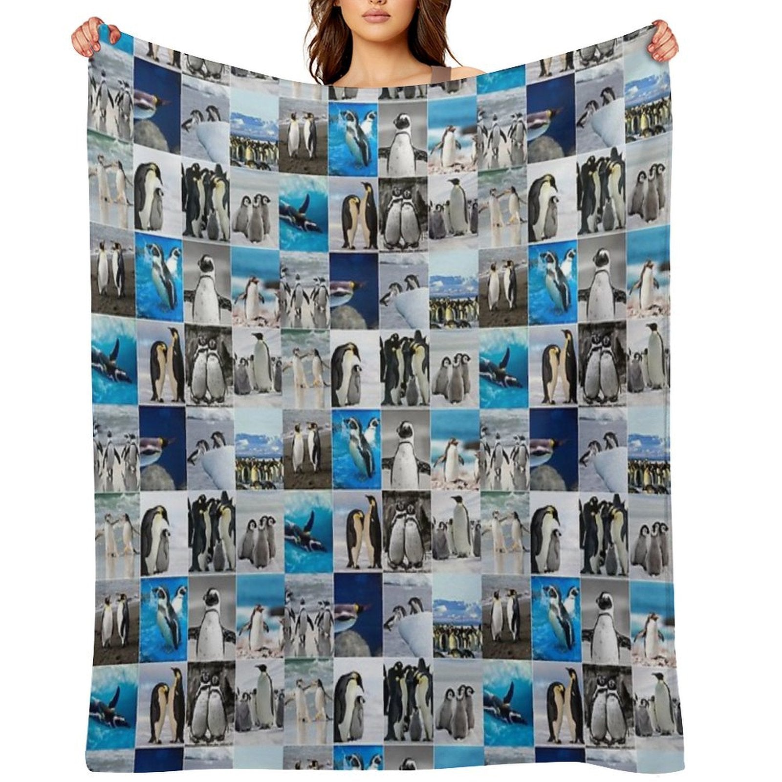 Arctic Penguin Photo Collage Shrink-resistant Throw Blanket