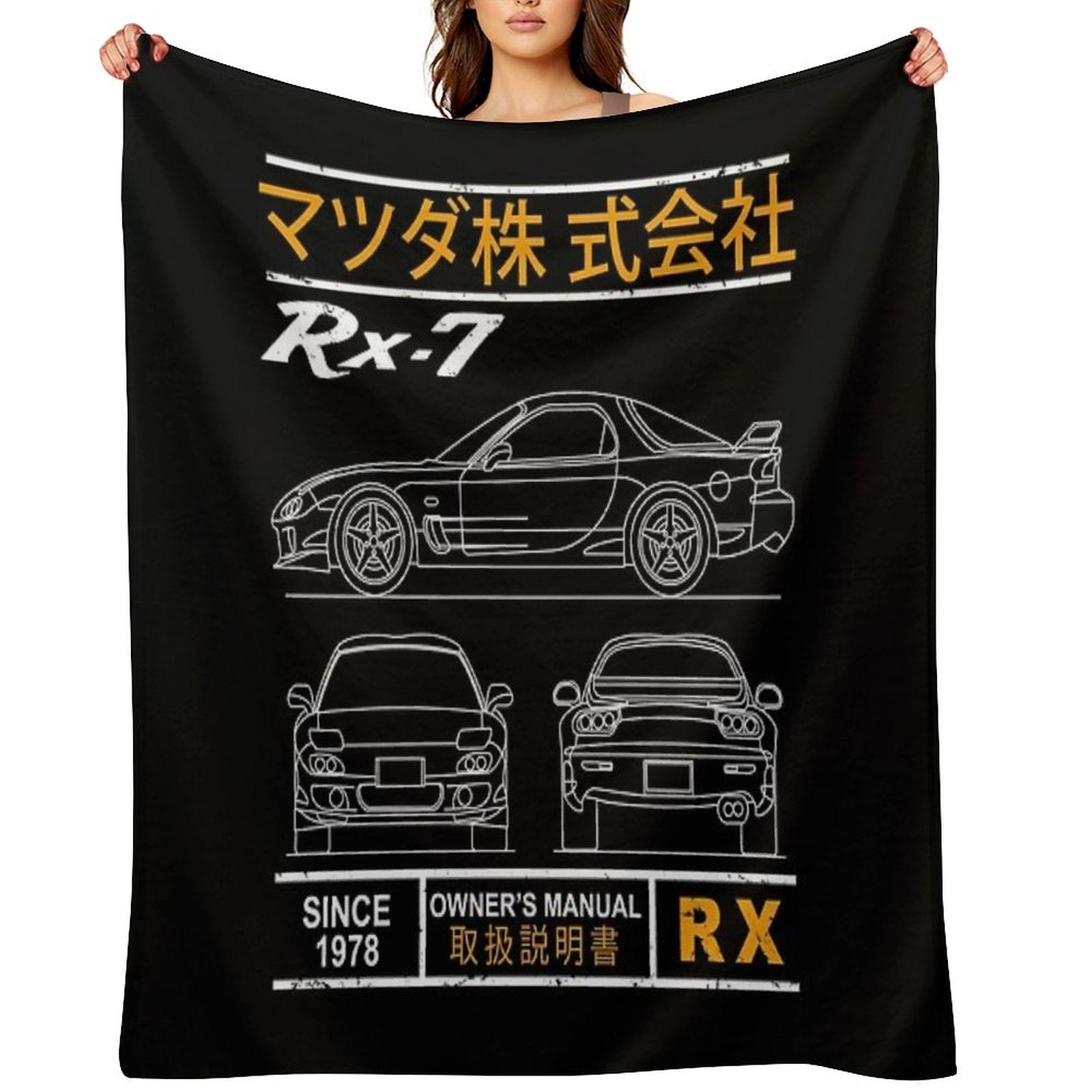 Blueprint of The RX7 Machine-washable Throw Blanket