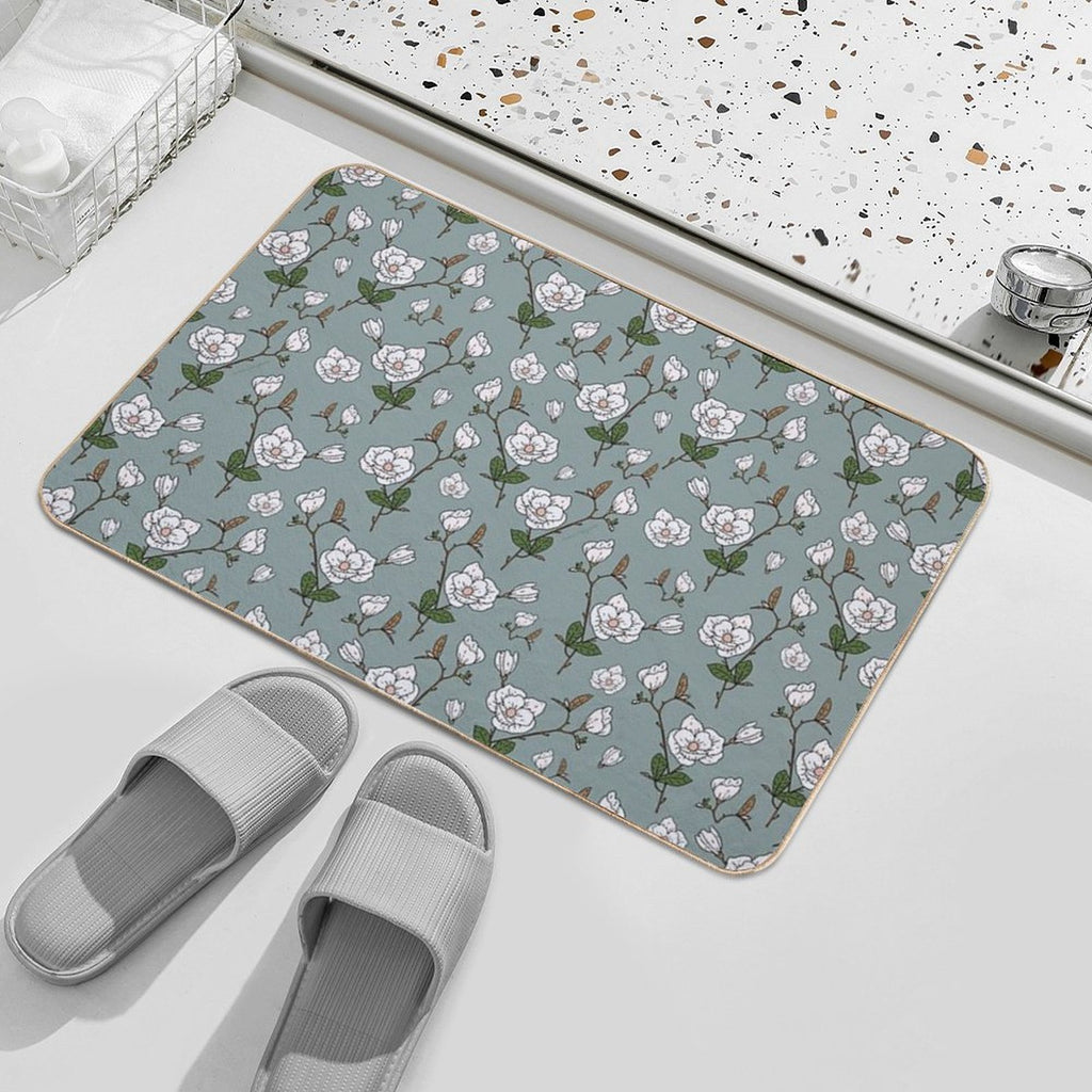 Botanical Magnolia Sprig Pattern_Sage  Dirt-Trapping Bath Mat