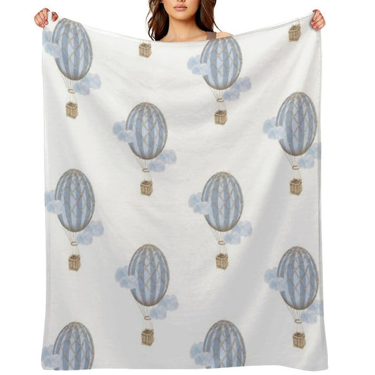 Blue Vintage Hot Air Balloon Sustainable Throw Blanket