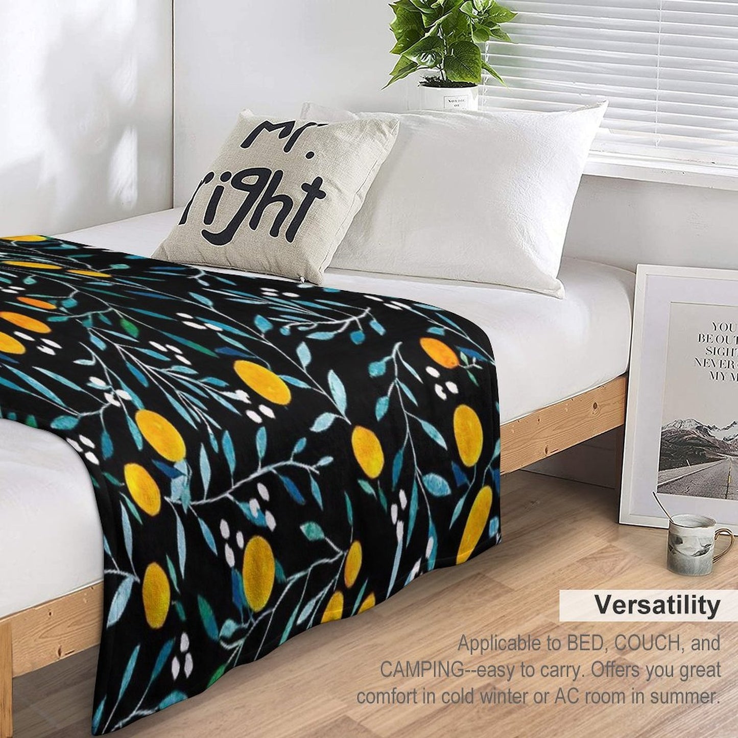 Oranges on Black Multi-functional Throw Blanket
