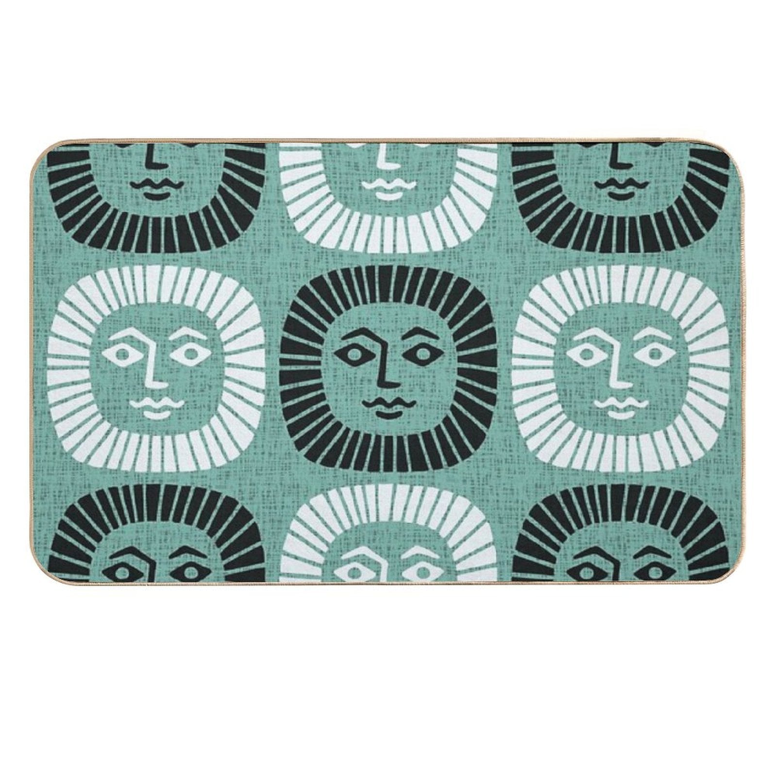 Mid Century Modern Atomic Sunburst 335 Mint Green And Black  Easy To Clean Bath Mat