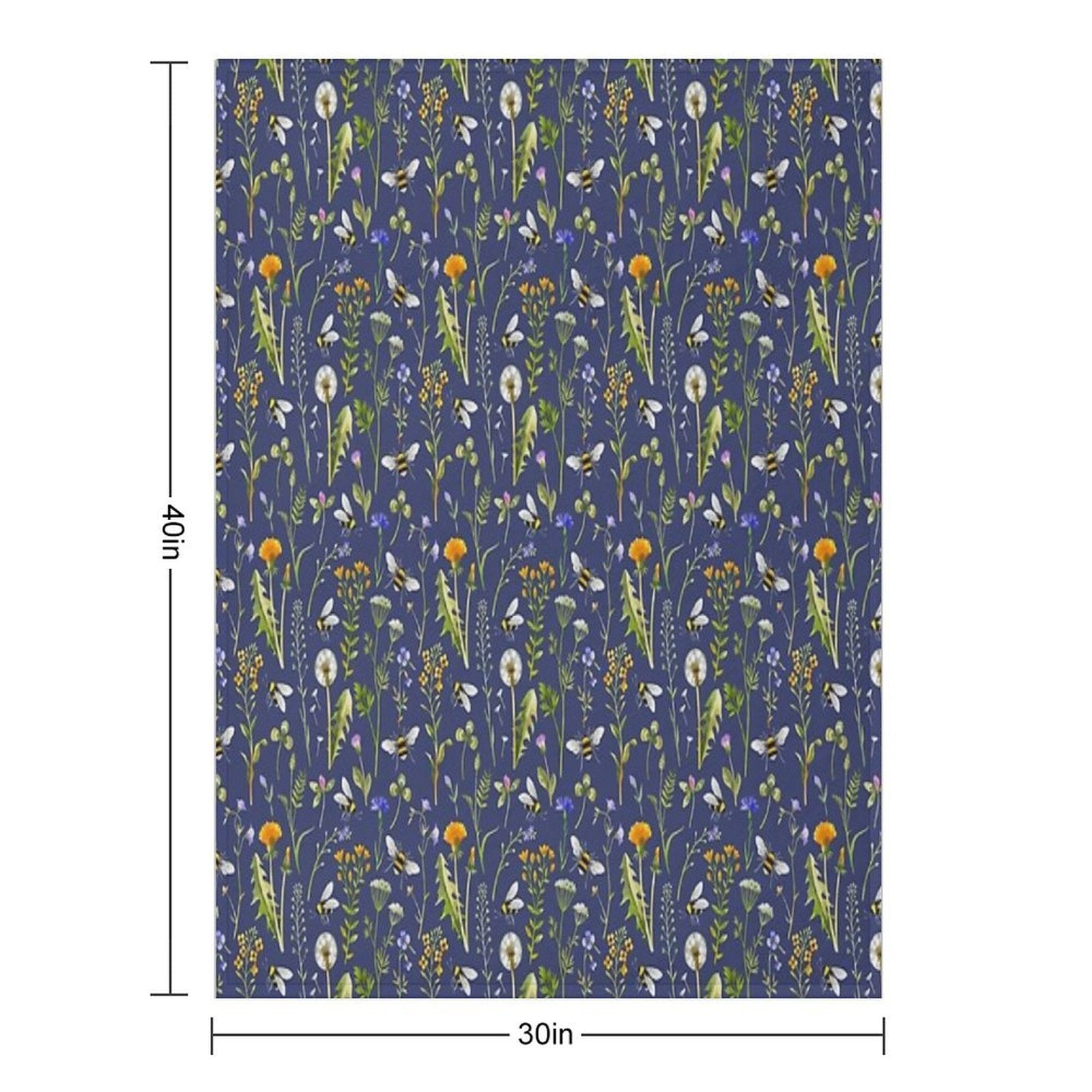 Bees And Wildflowers  Dark Blue Machine-washable Throw Blanket