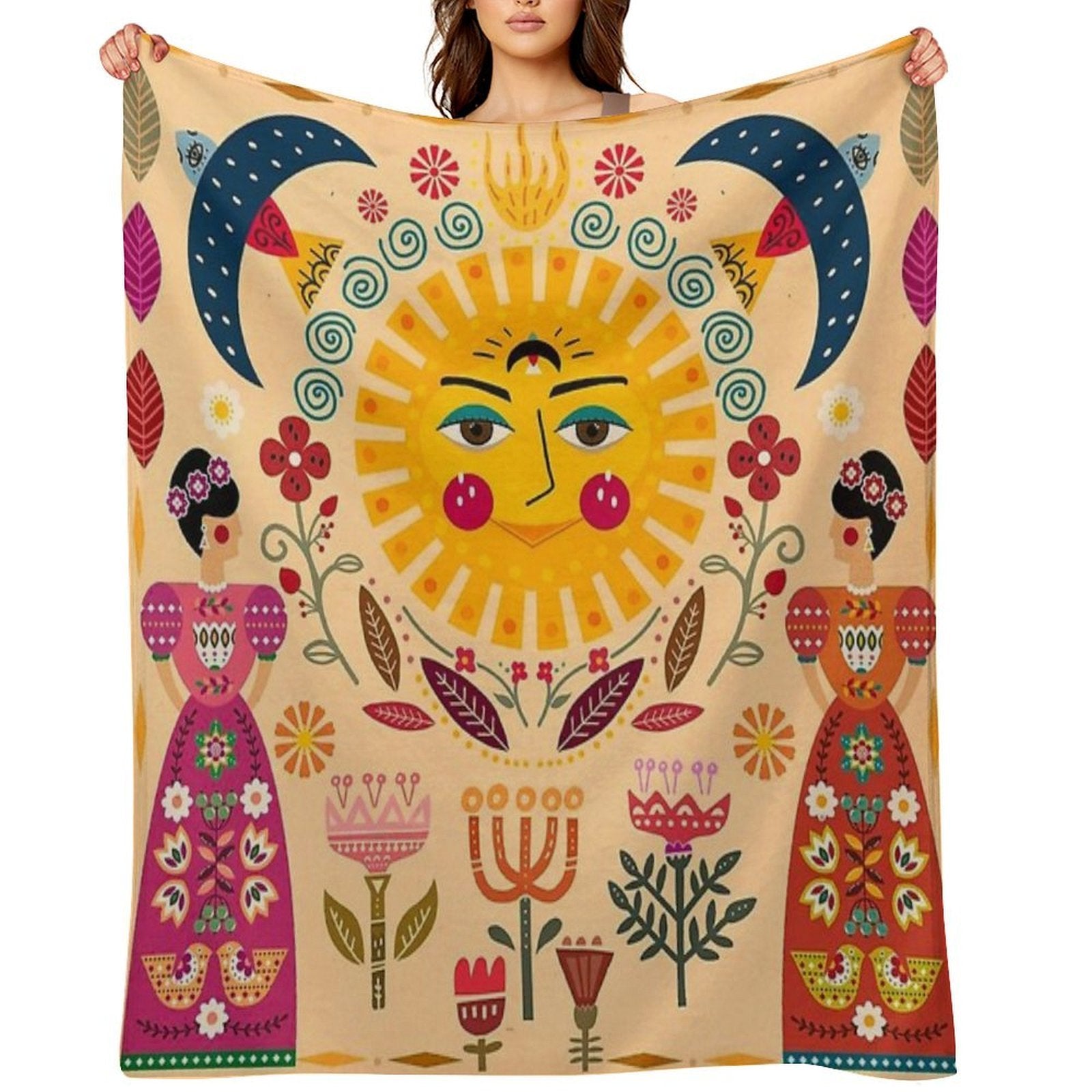Folk Art Inspired By The Fabulous Frida Compact Throw Blanket