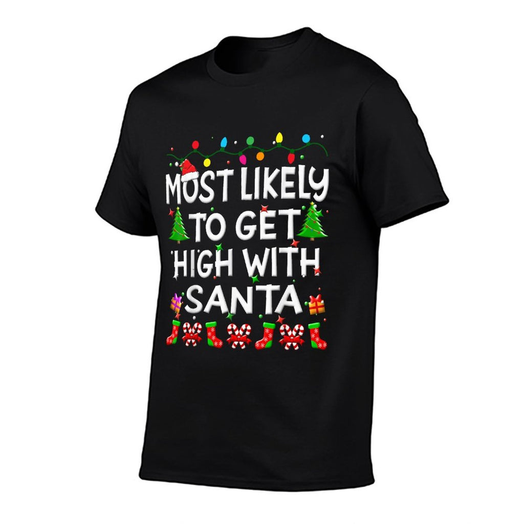 Most Likely To Get High With Santa Christmas Funny Adult Men  Polyester Blend T-Shirt