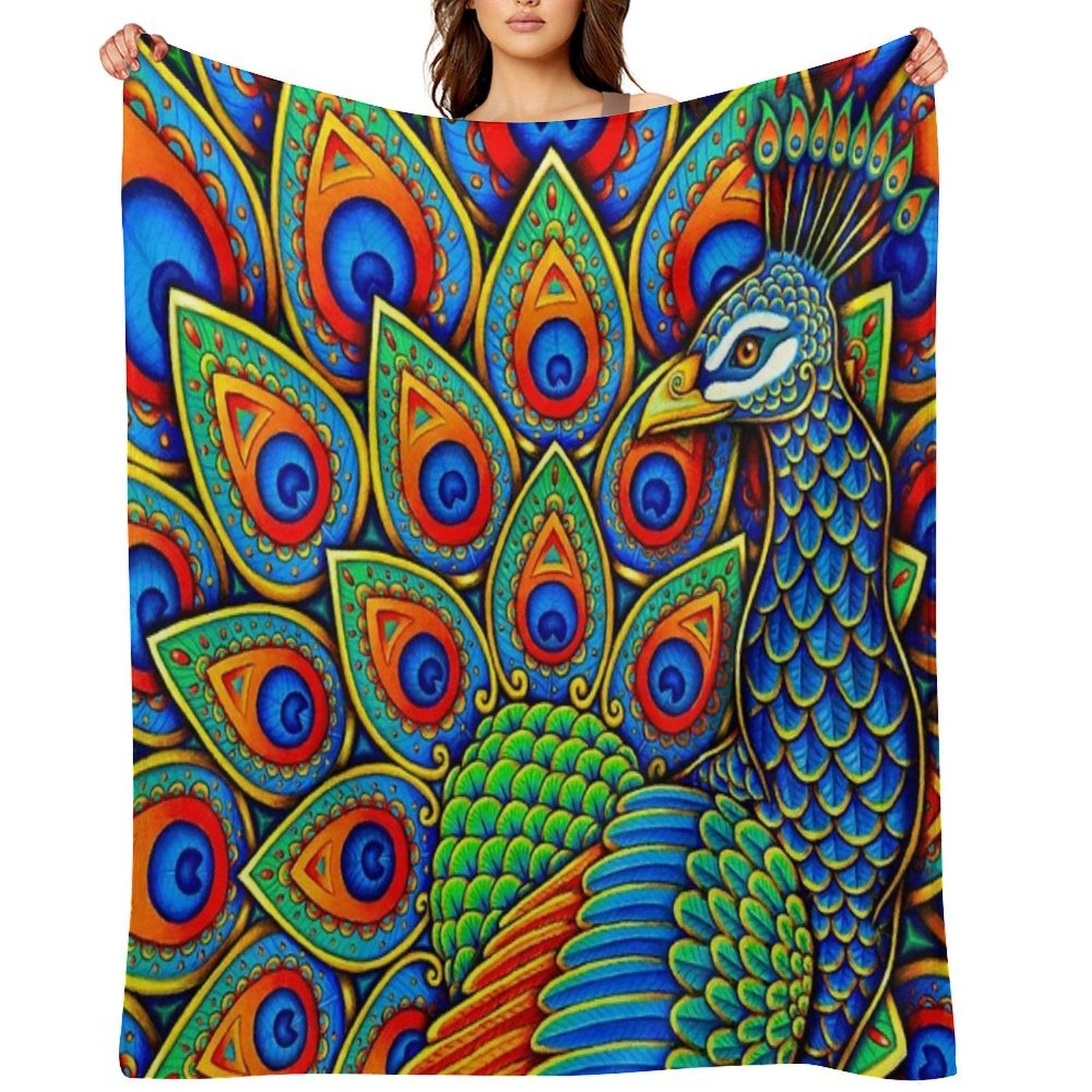 Colorful Paisley Peacock Rainbow Bird Machine-washable Throw Blanket