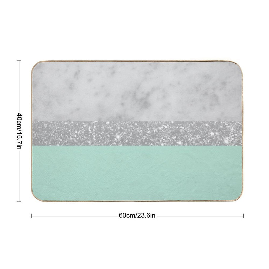 White Marble Mint Silver Stripe Glam #1 (Photo of Glitter Only - Not Reflective)  Toxin-Free Bath Mat
