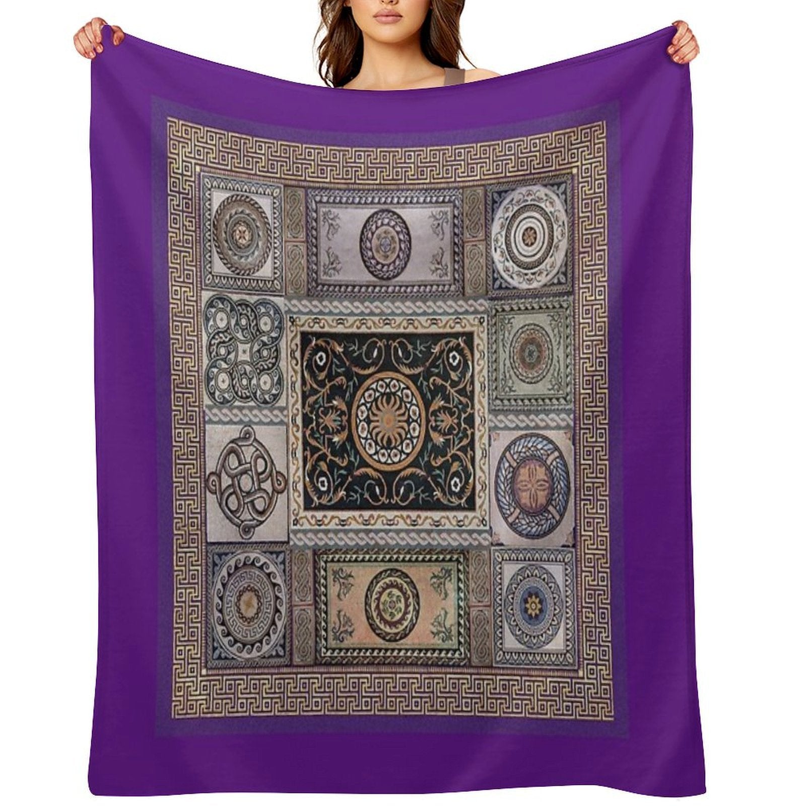 Roman Mosaic - Purple Velvety-soft Throw Blanket