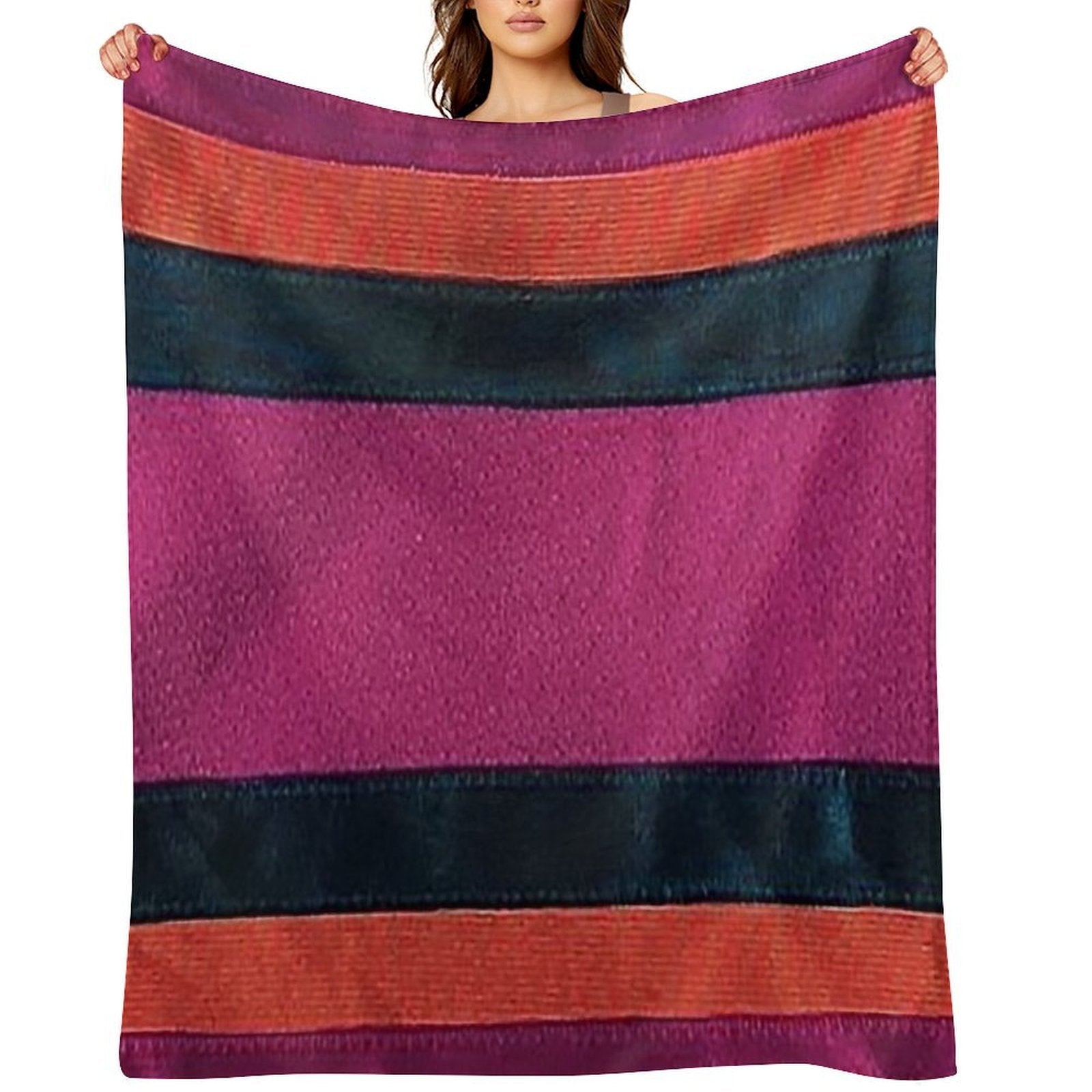 Hockey Jersey Stripes, Magenta  Blue Orange Stripes Premium Throw Blanket