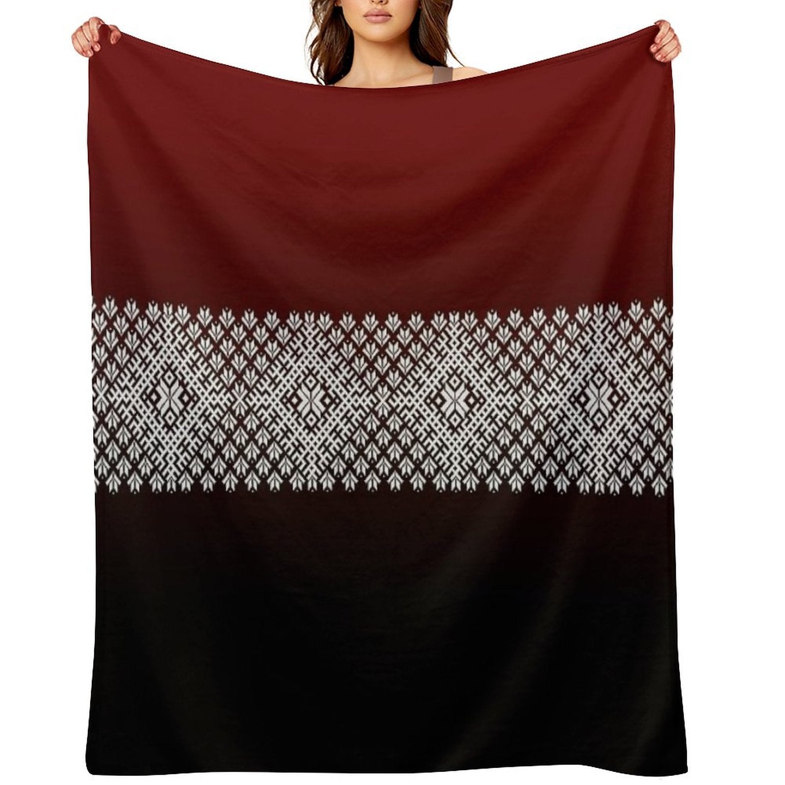Red Black And White Latvian Lielvarde Belt Motif Multi-functional Throw Blanket