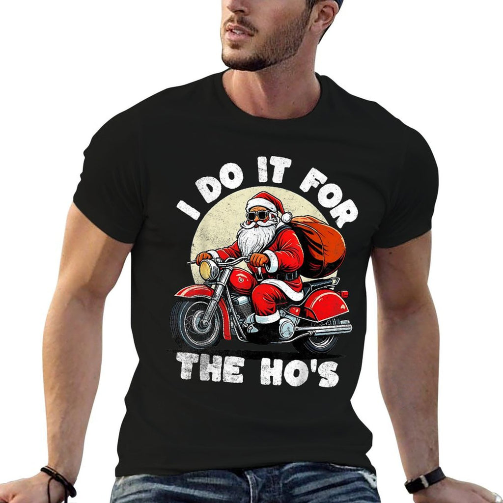 Funny I Do It for The Hos Christmas Biker Santa Motorcycle  Soft T-Shirt