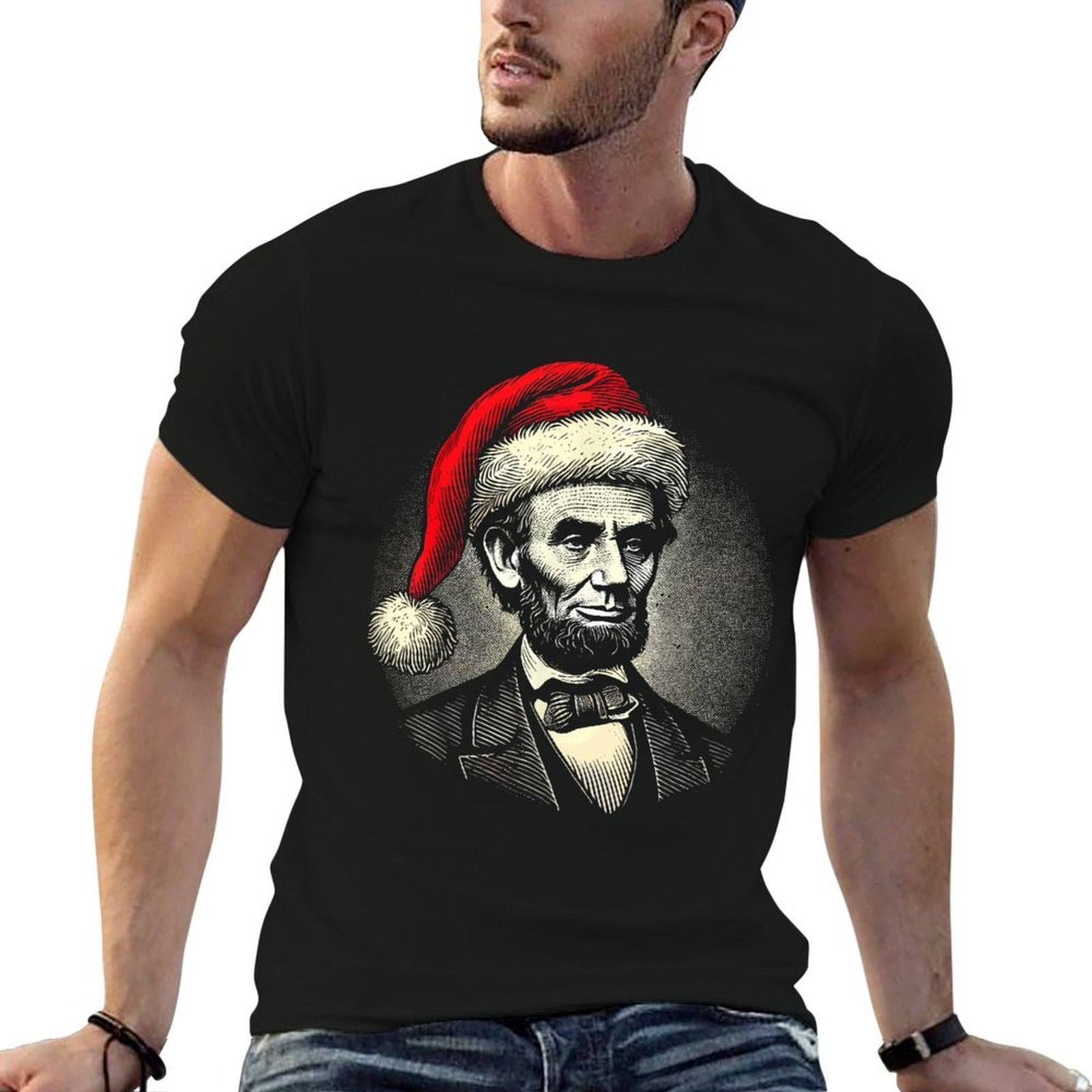Christmas Abraham Lincoln Presidential Portrait Abe Lincoln  Rolled Sleeves T-Shirt