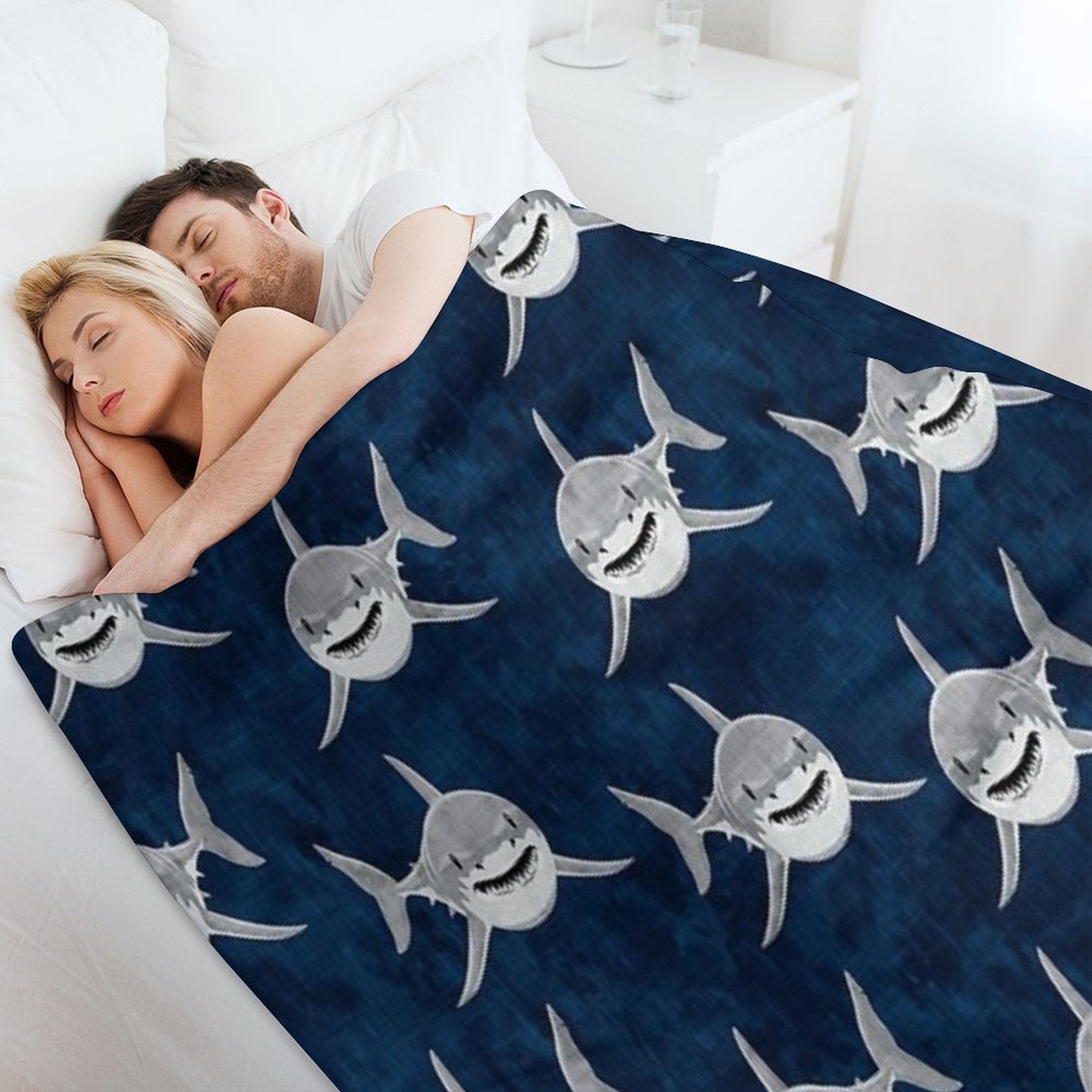 Sharks! - Dark Blue Sustainable Throw Blanket