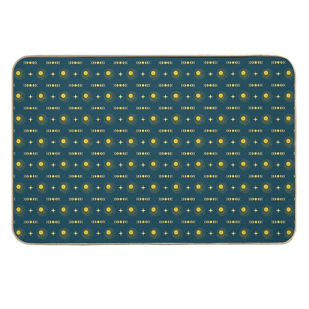 Boho Sun Moon & Stars - Navy & Yellow  Rapid-Drying Bath Mat