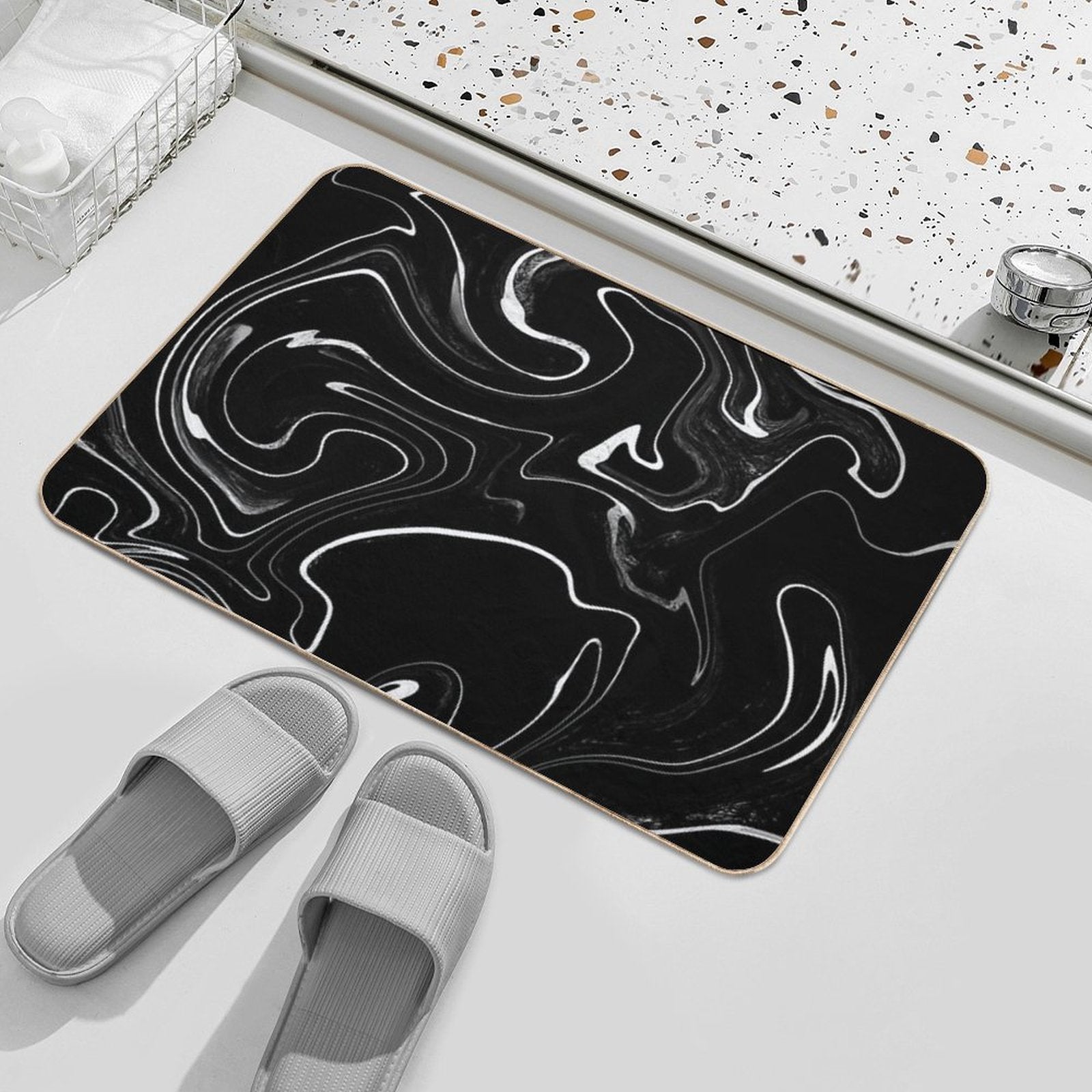 Marble Liquid Black Texture  Non-Slip Bath Mat