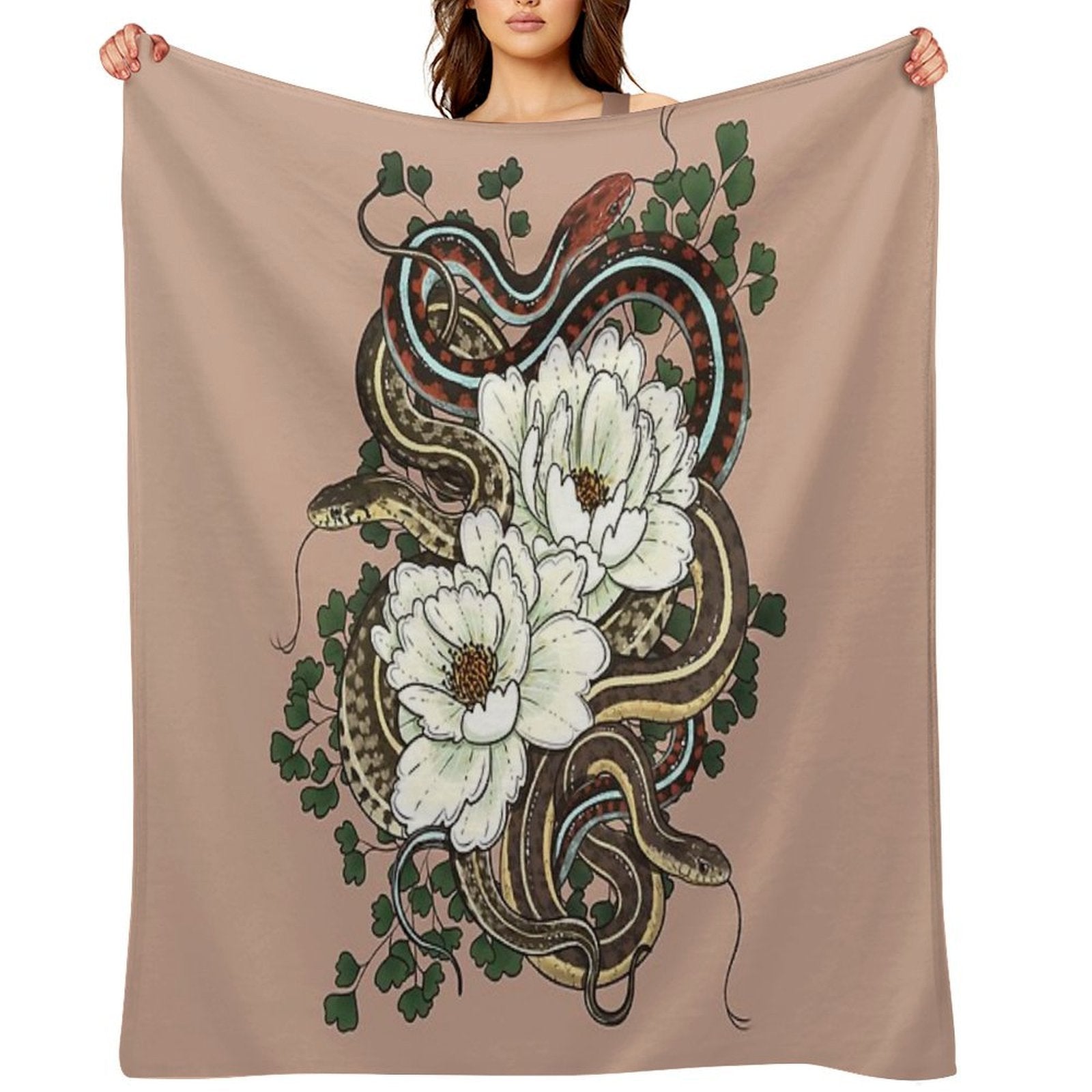 Garter Snakes with White Peonies Premium Throw Blanket