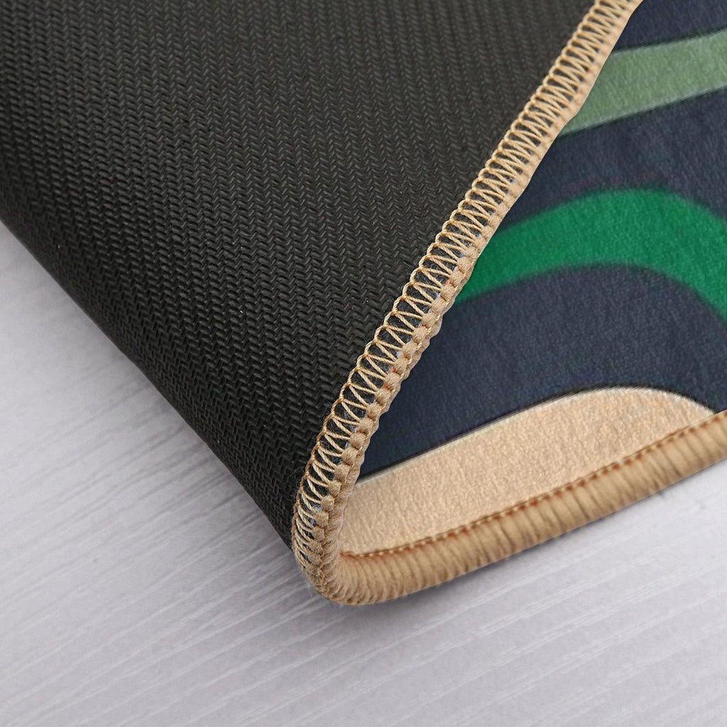 Palm Springs Retro Mid Century Modern Abstract Pattern Dark Blue, Green, And Beige  Stain-Proof Bath Mat