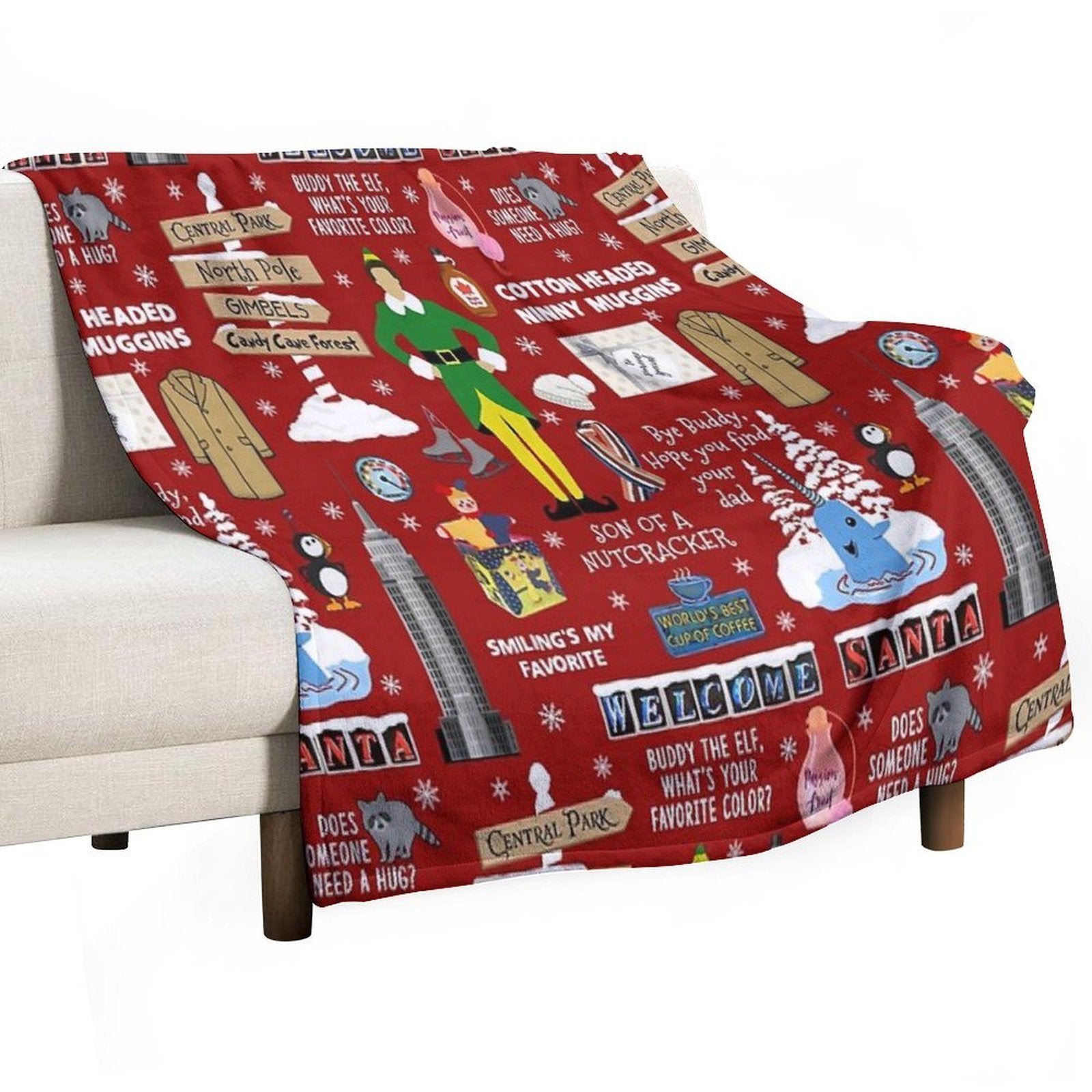 Buddy The Elf Collage, Red Background Multi-functional Throw Blanket