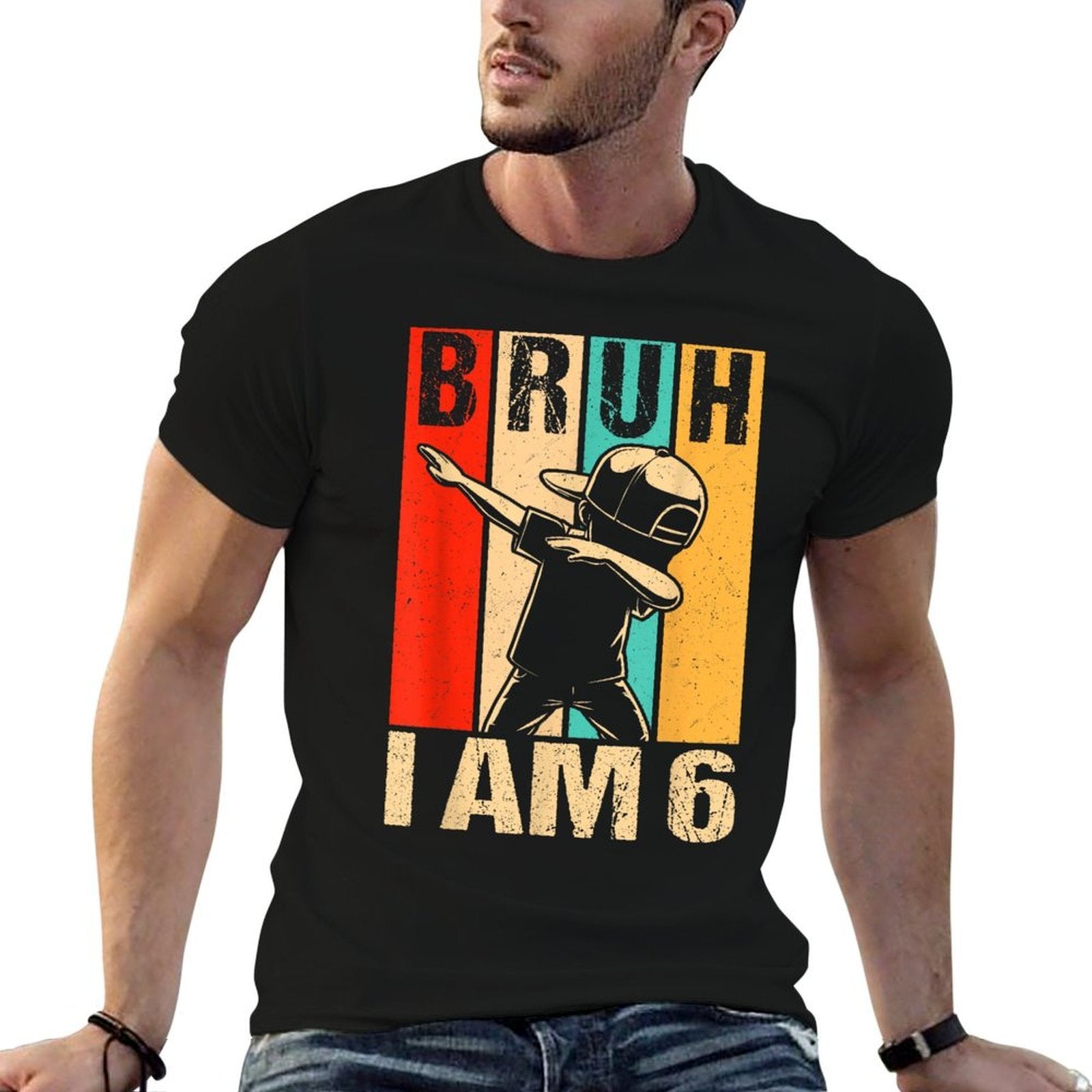6 Year Old Birthday Dabbing Boy Bruh Its My 6th Birthday  Ribbed Collar T-Shirt