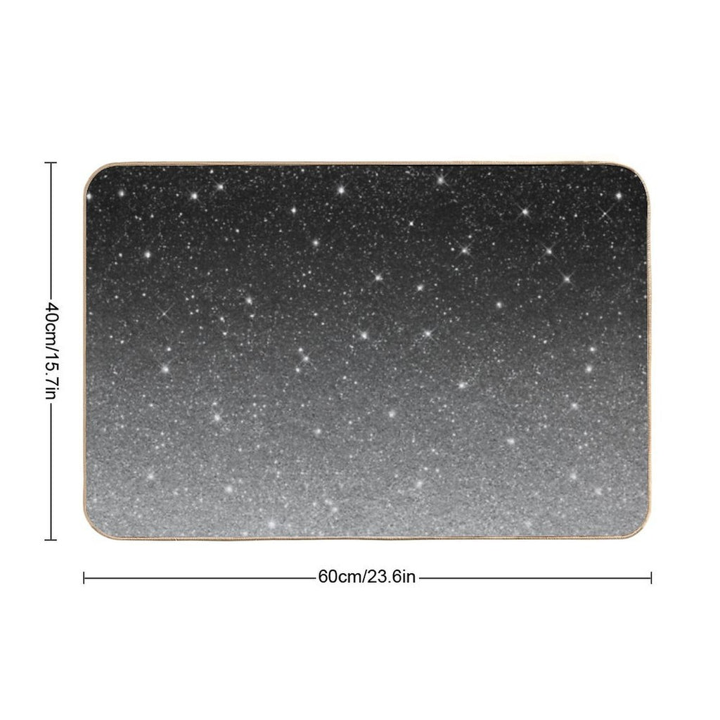 Black Silver Grey Sparkle Ombre Glitter  Easy Maintenance Bath Mat