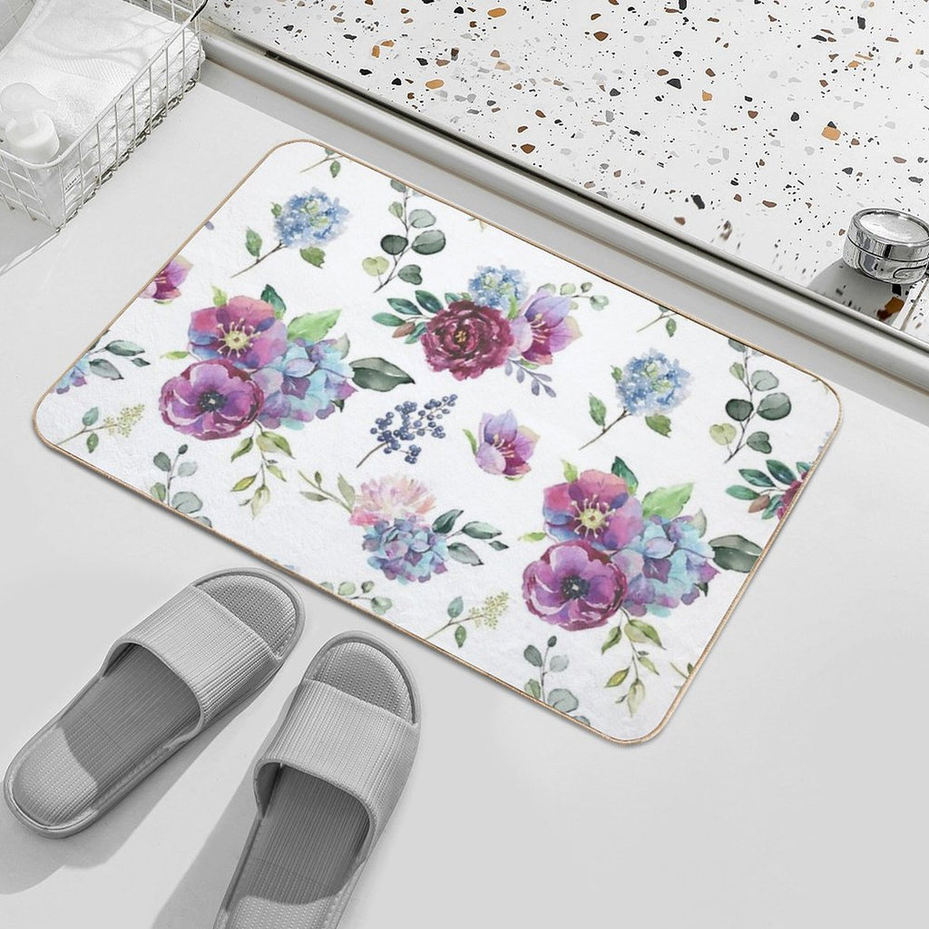 Blue Floral Print  Absorbent Bath Mat