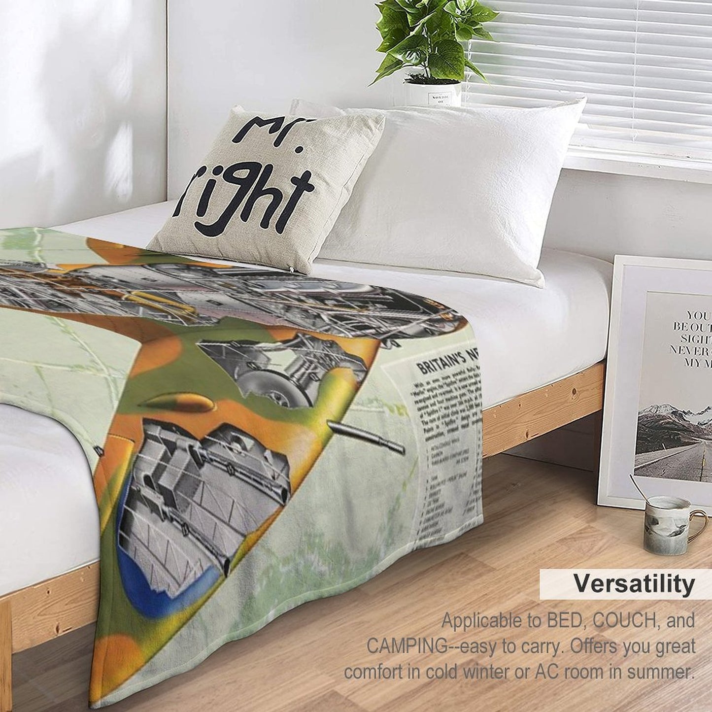 WWII British Spitfire Fighter Travel-friendly Throw Blanket