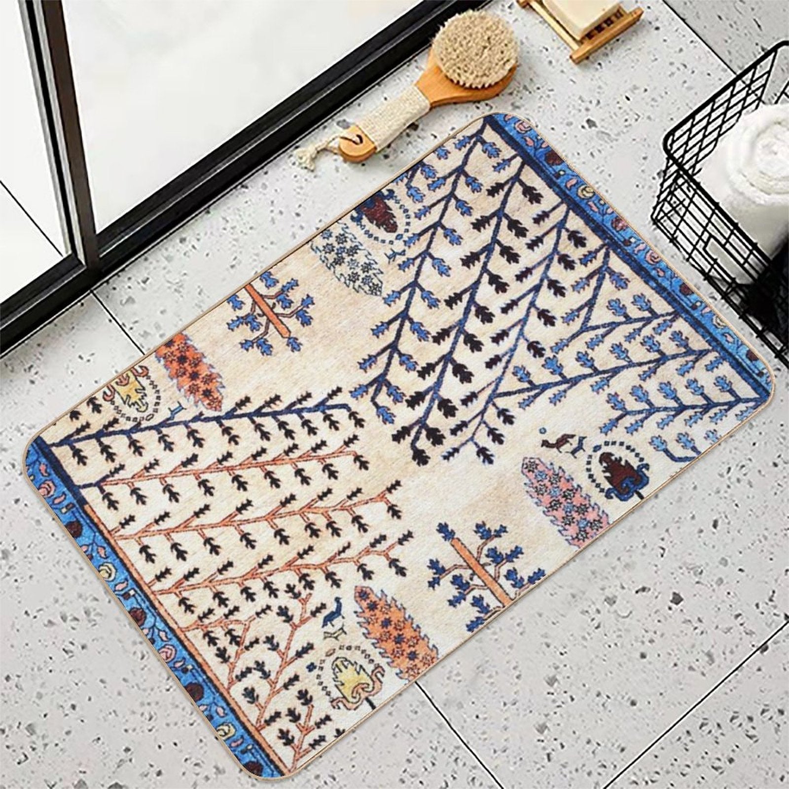 Floral Garden Persian Rug Print  Easy Maintenance Bath Mat
