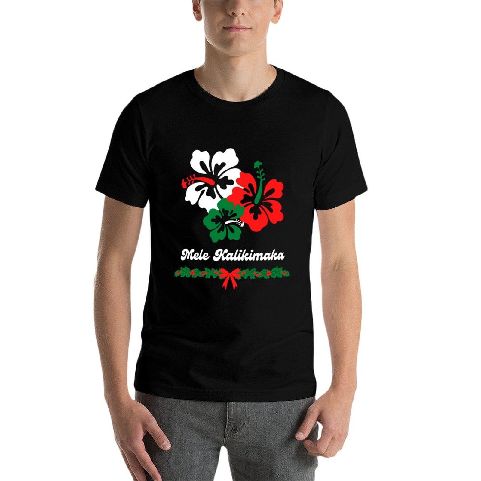 Mele Kalikimaka Hawaii Christmas Hawaiian Hibiscus Flower  Durable T-Shirt