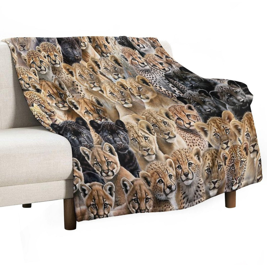 The Big-Little Roar Collage, Majestic Cubs, Baby Lions, Leopards, Cheetahs, Panthers And Cougars Easy Care Throw Blanket