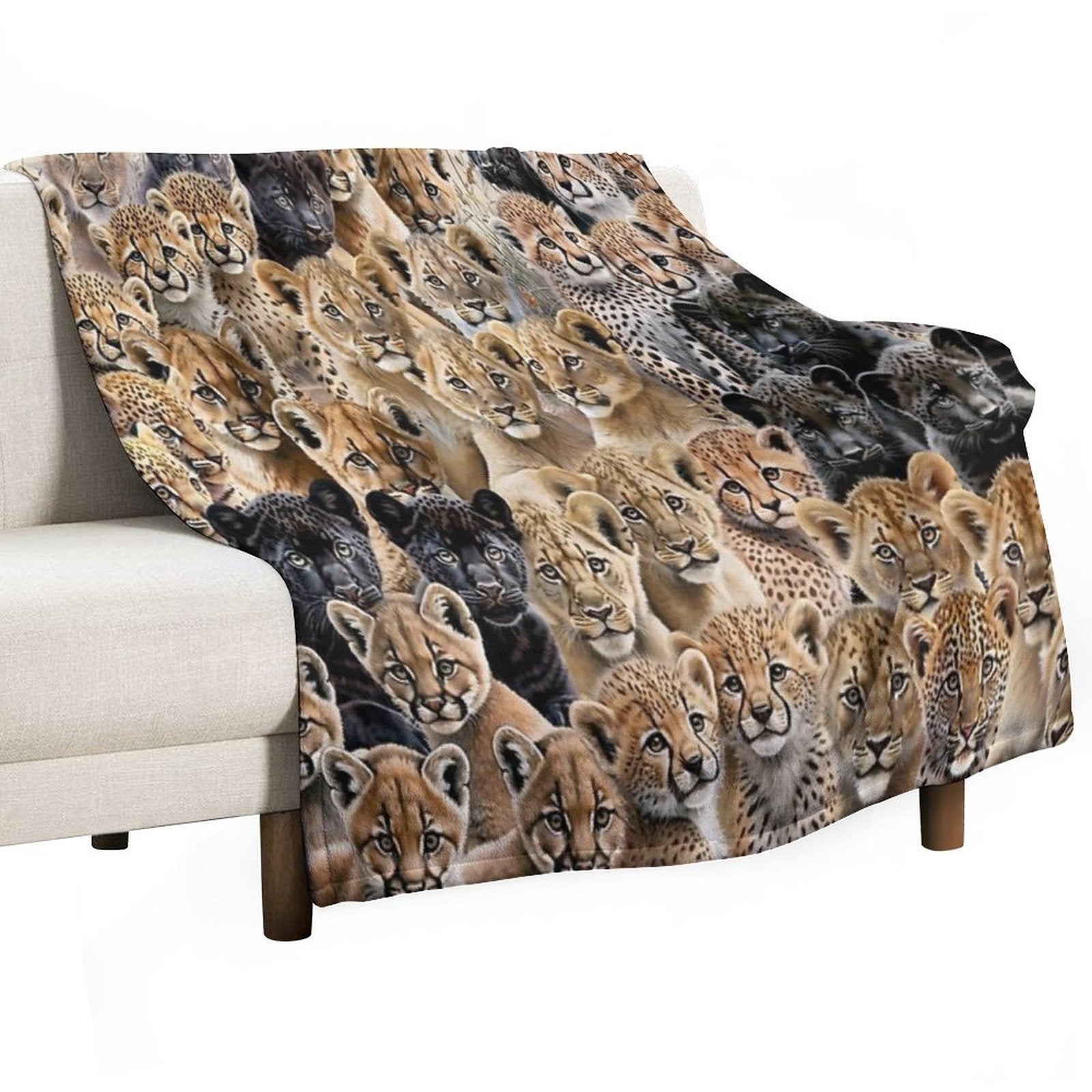 The Big-Little Roar Collage, Majestic Cubs, Baby Lions, Leopards, Cheetahs, Panthers And Cougars Easy Care Throw Blanket