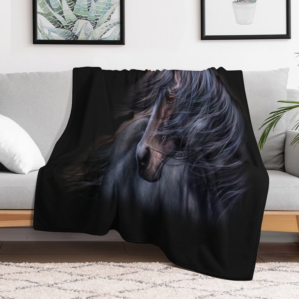 The Black Horse Machine-washable Throw Blanket