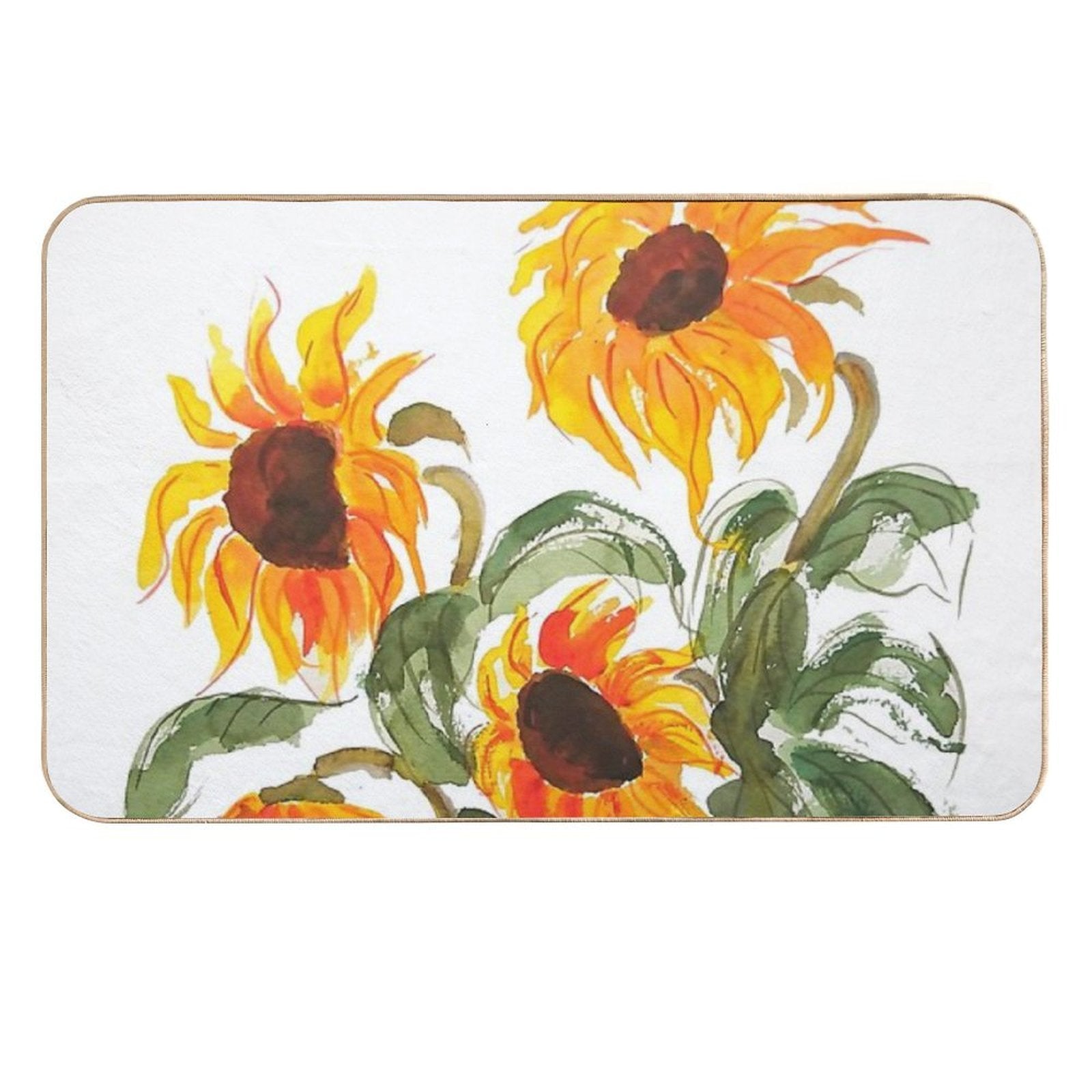 Hand Painted Sunflower Watercolor 2018  Easy Maintenance Bath Mat