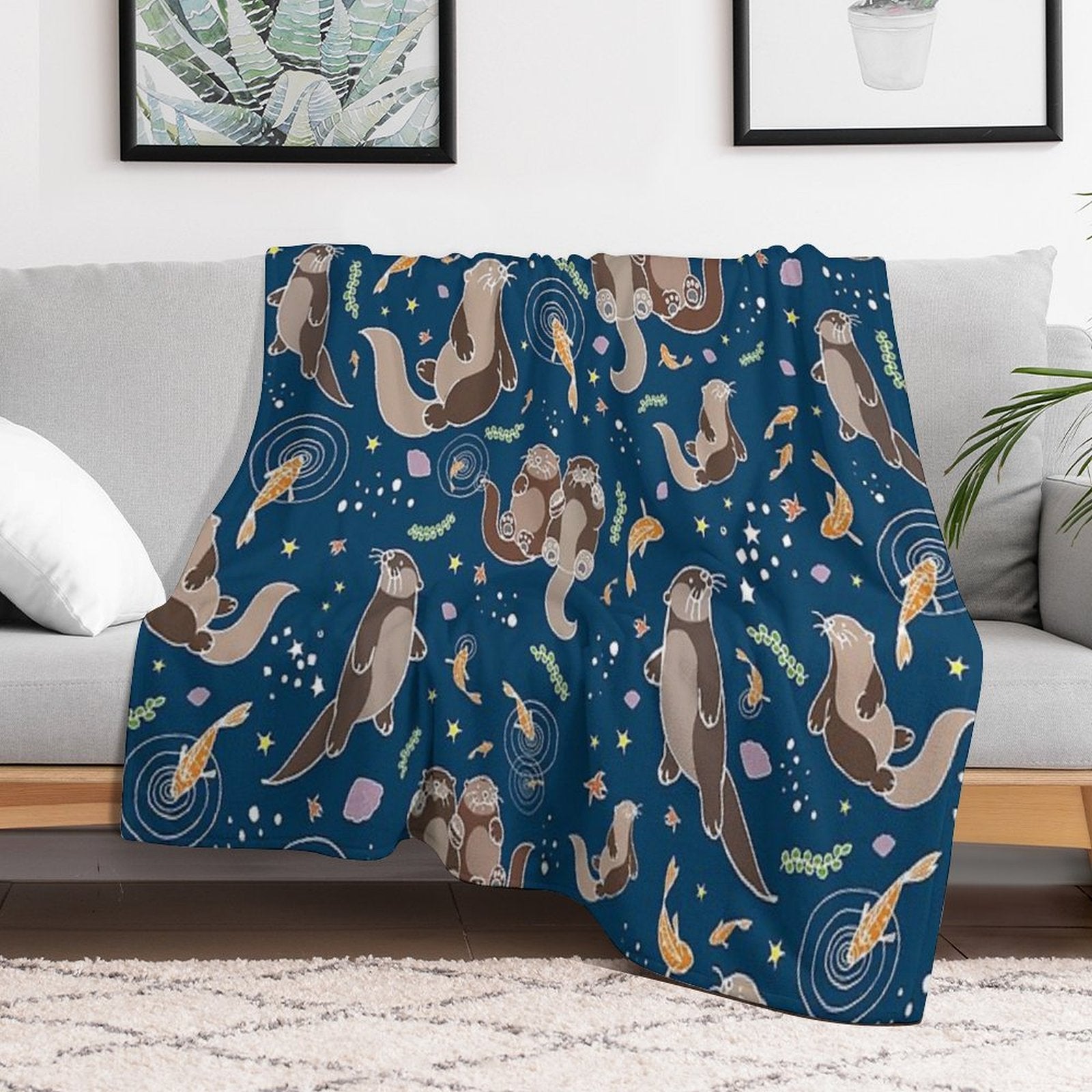 Sea Otters at Night Compact Throw Blanket