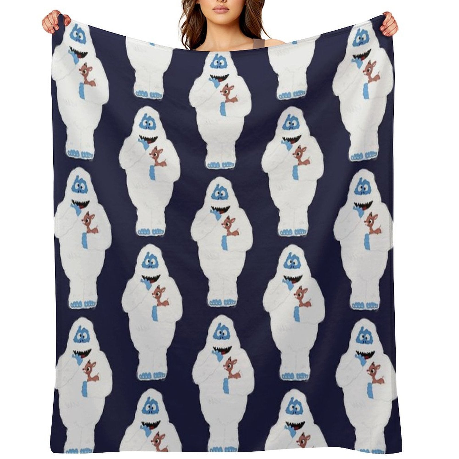 Classic Christmas Abominable Snowman with Rudolph © GraphicLoveShop Eco-conscious Throw Blanket