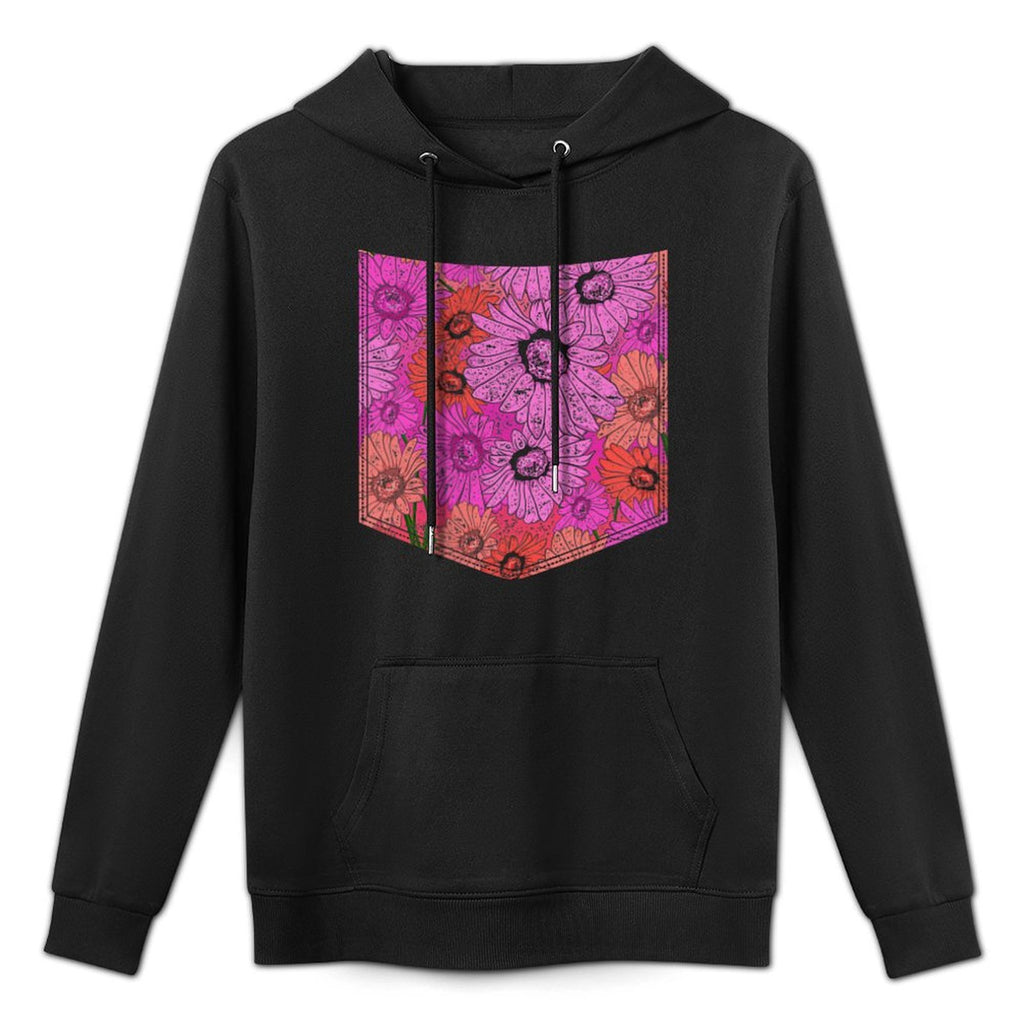 Colorful Flower Pocket Floral Pattern Botanical Kangaroo Pocket Hoodie