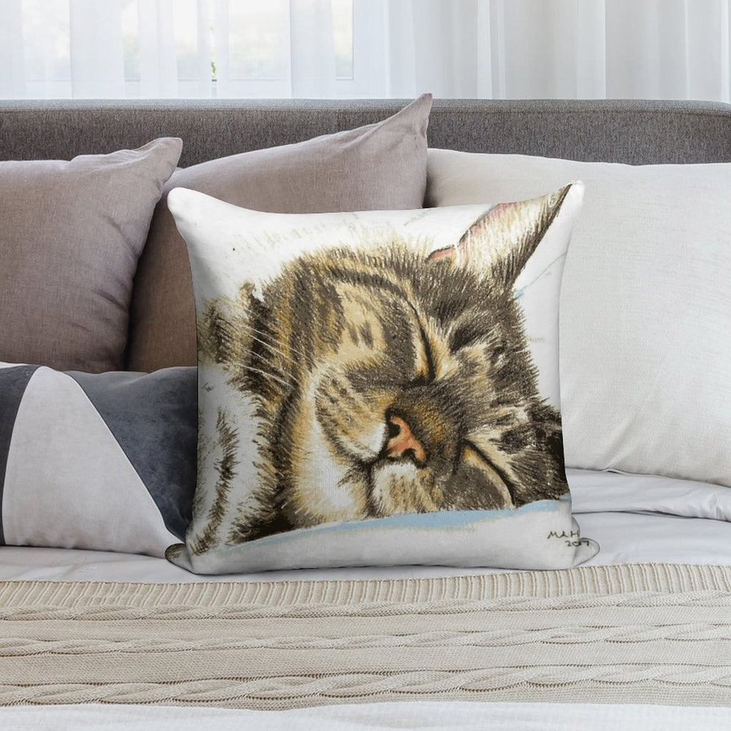 Sleeping Tabby Cat Soft Washable Throw Pillow