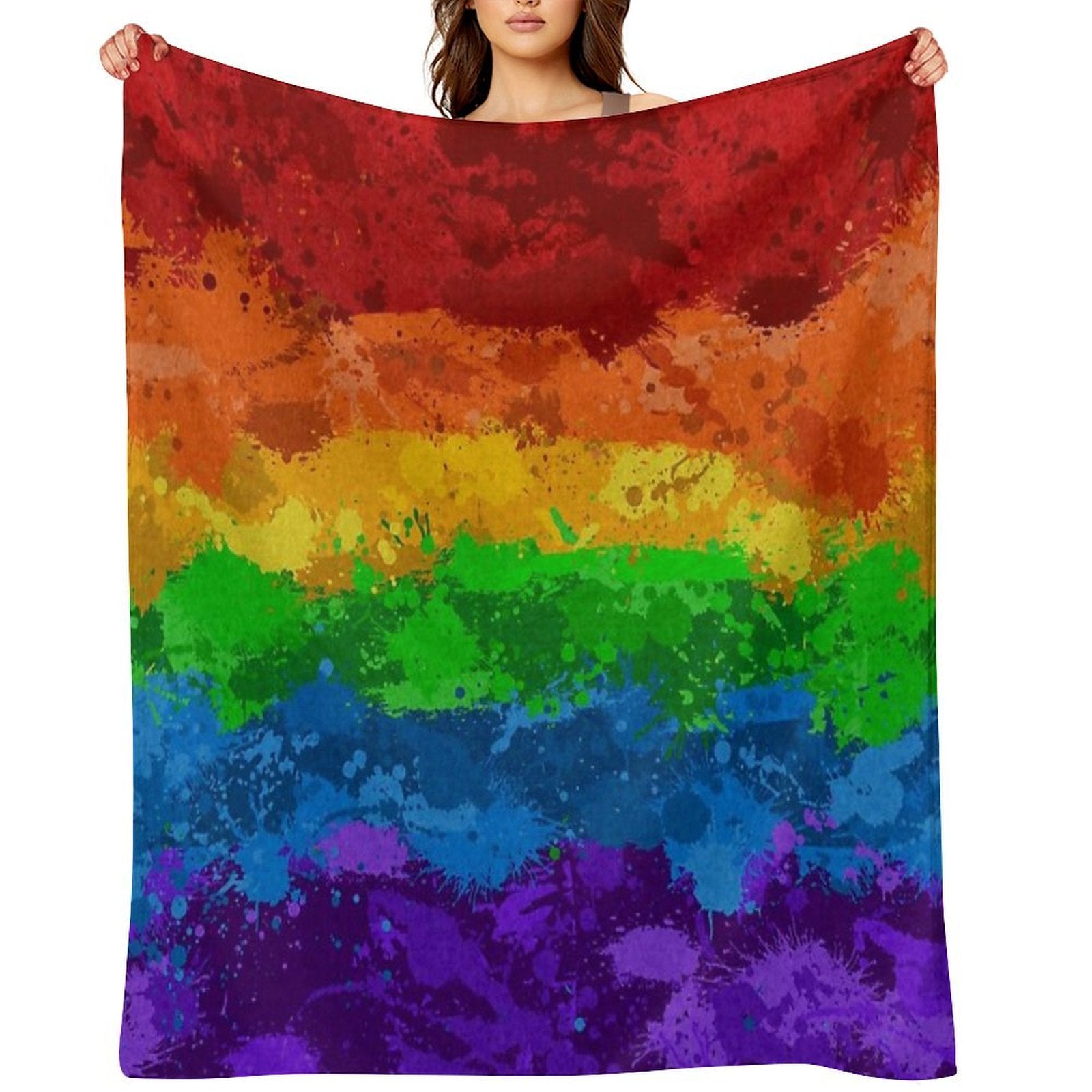 Abstract Paint Splatter LGBTQ Pride Rainbow Flag Background Premium Throw Blanket