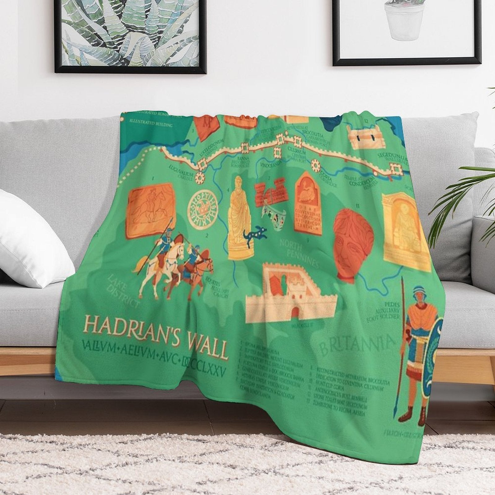Hadrians Wall Illustrated Map Eco-conscious Throw Blanket