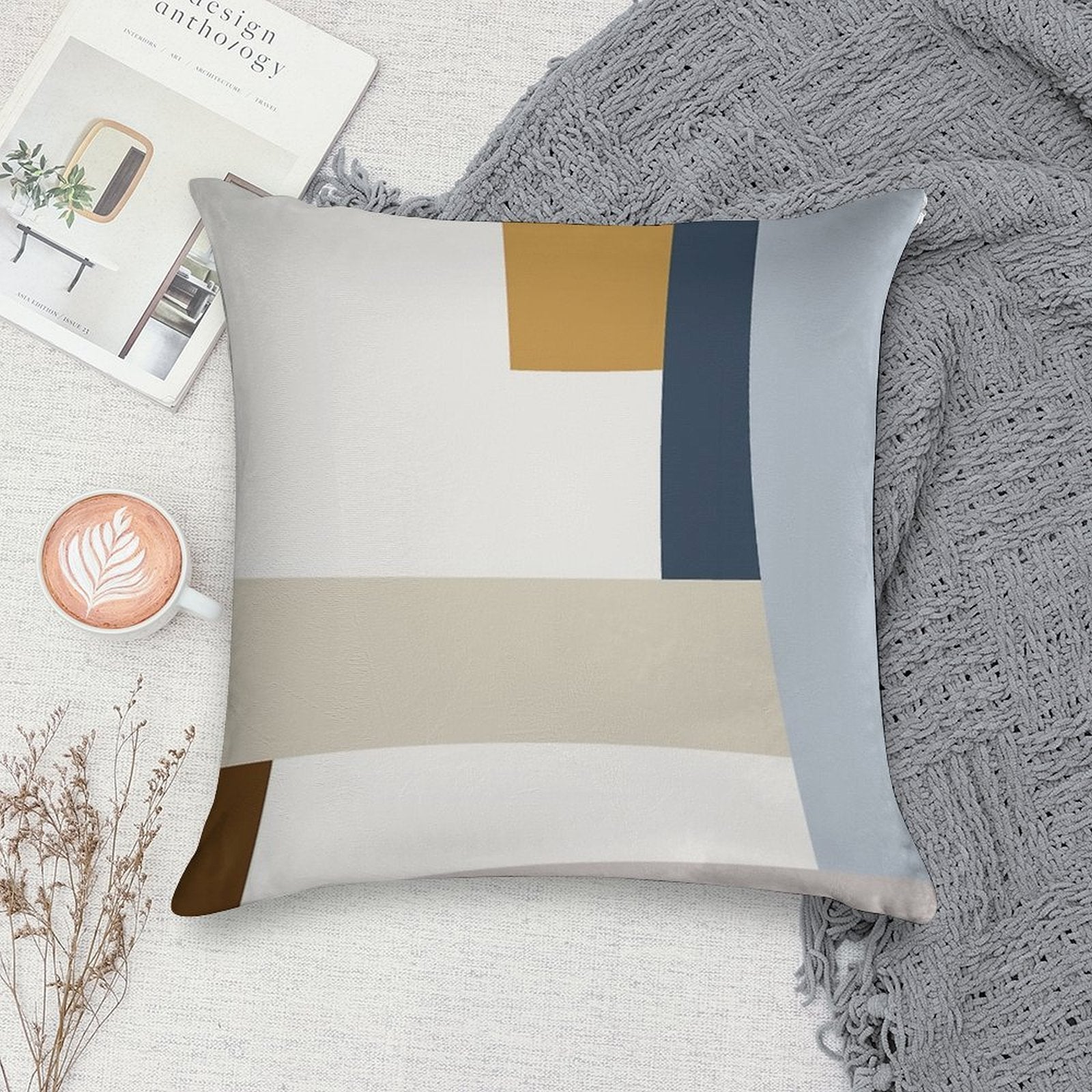 Mid Century Modern Minimal Vintage Pattern Scandinavian Inspired Colorfield Geometric Abstract Art Poster Soft Bedroom Essential Throw Pillow