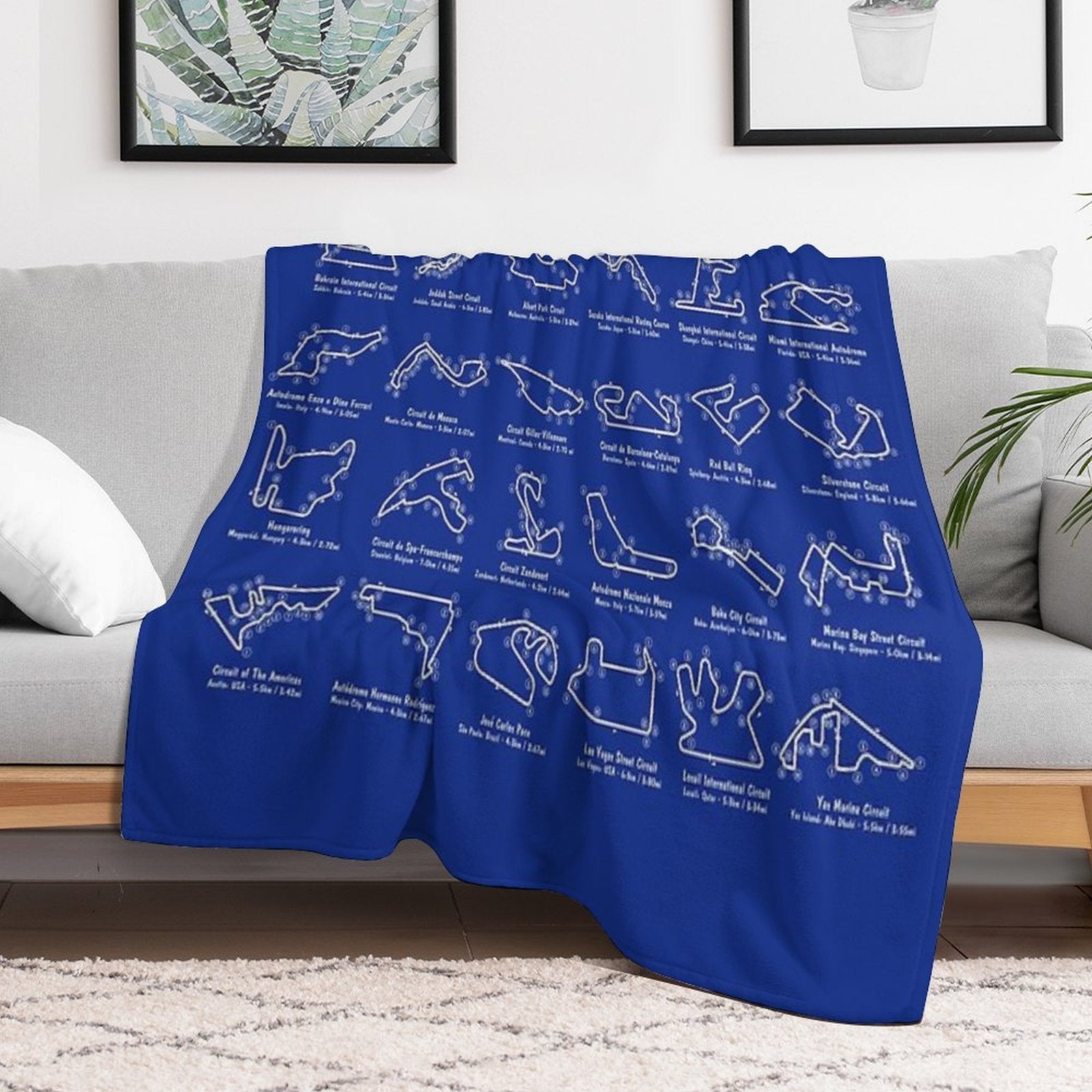 F1 Race Tracks  (White Stencil-No Background) Plush Throw Blanket