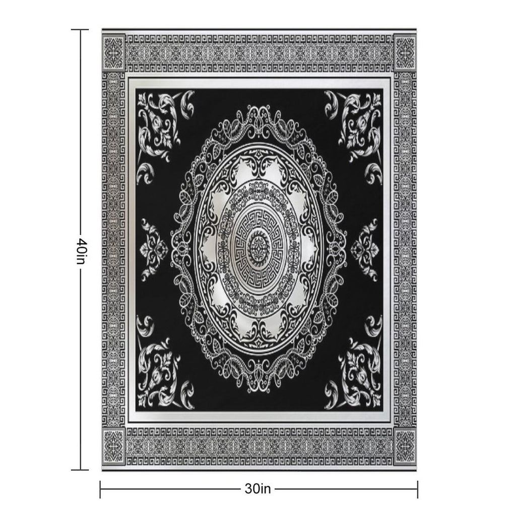 Baroque Ornate Cream And Black Greek Key Compact Throw Blanket