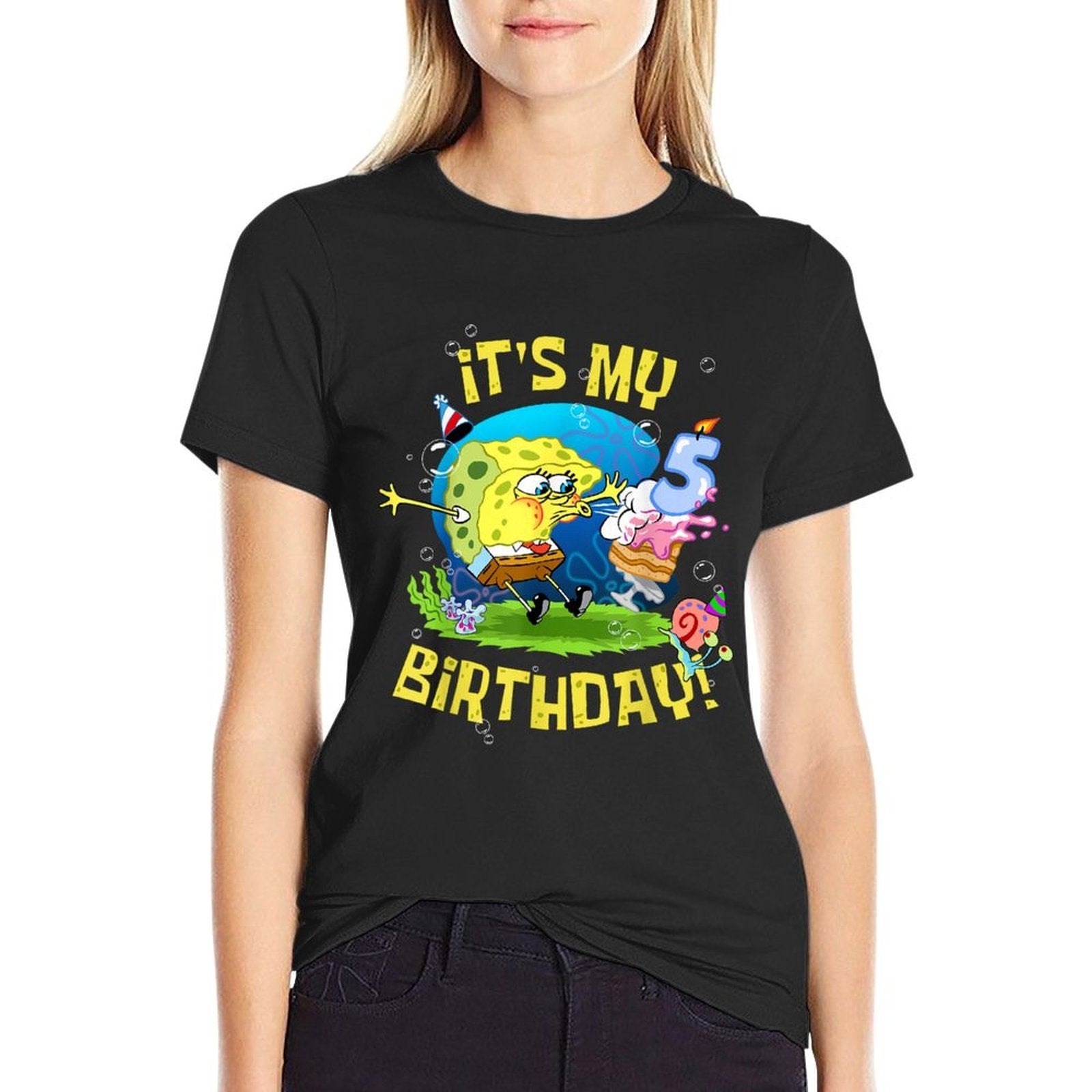 Mademark X SpongeBob SquarePants - Spongebob It's My 5th Birthday Cake B-Day Kids Spongebob  Easy-care T-Shirt