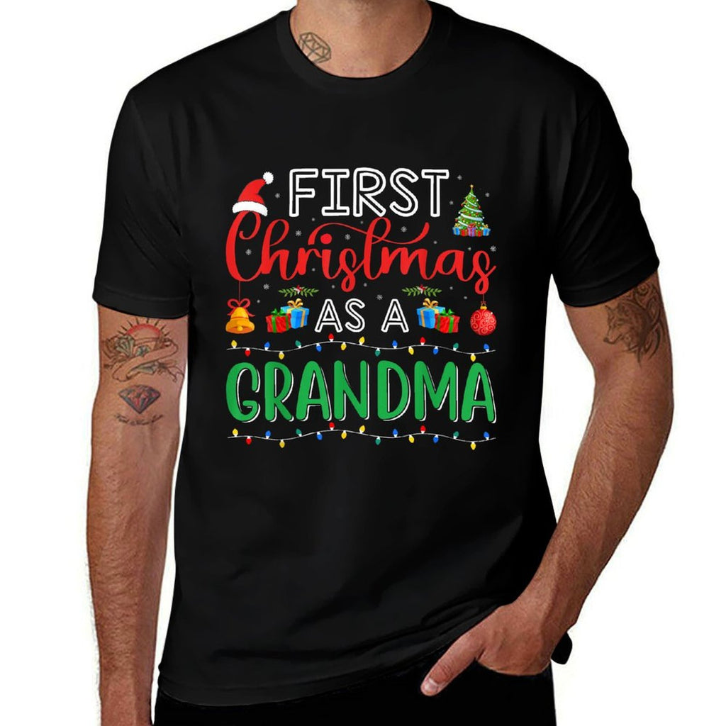 First Christmas As A Grandma Matching Christmas New Grandma  High-quality Stitching T-Shirt
