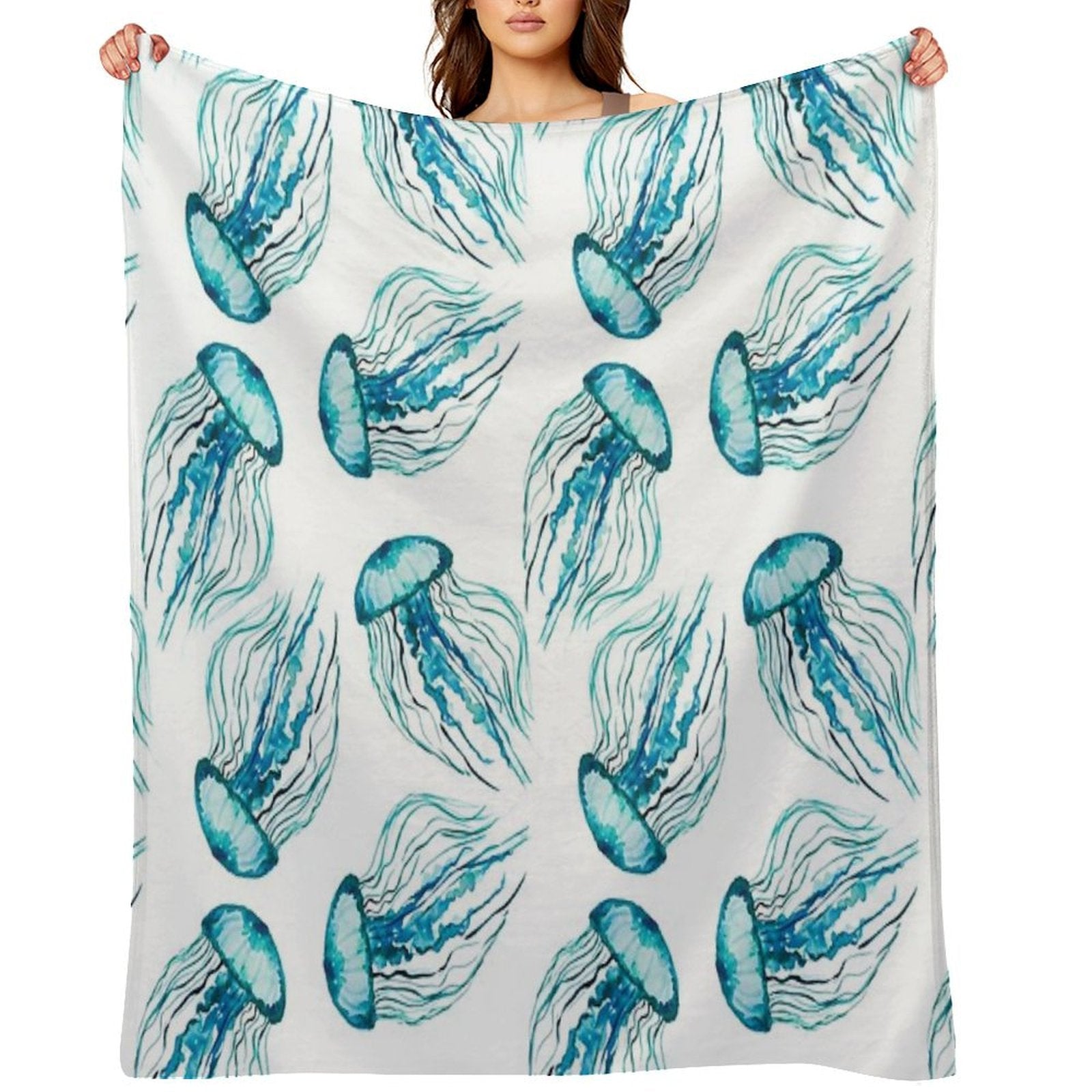 Watercolor Jellyfish Sustainable Throw Blanket