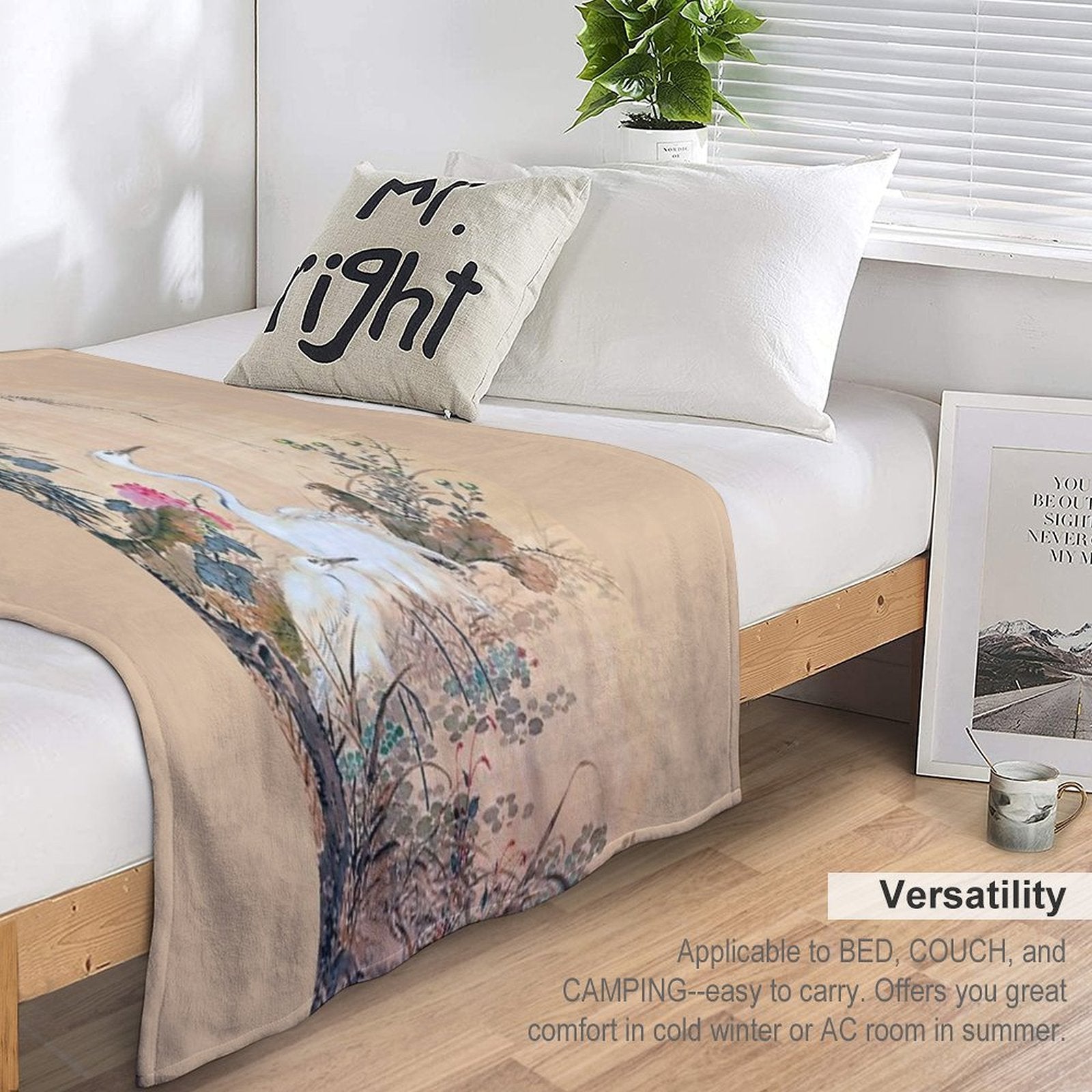 Egrets, Peonies, And Willows (Restored Japanese Artwork) Machine-washable Throw Blanket