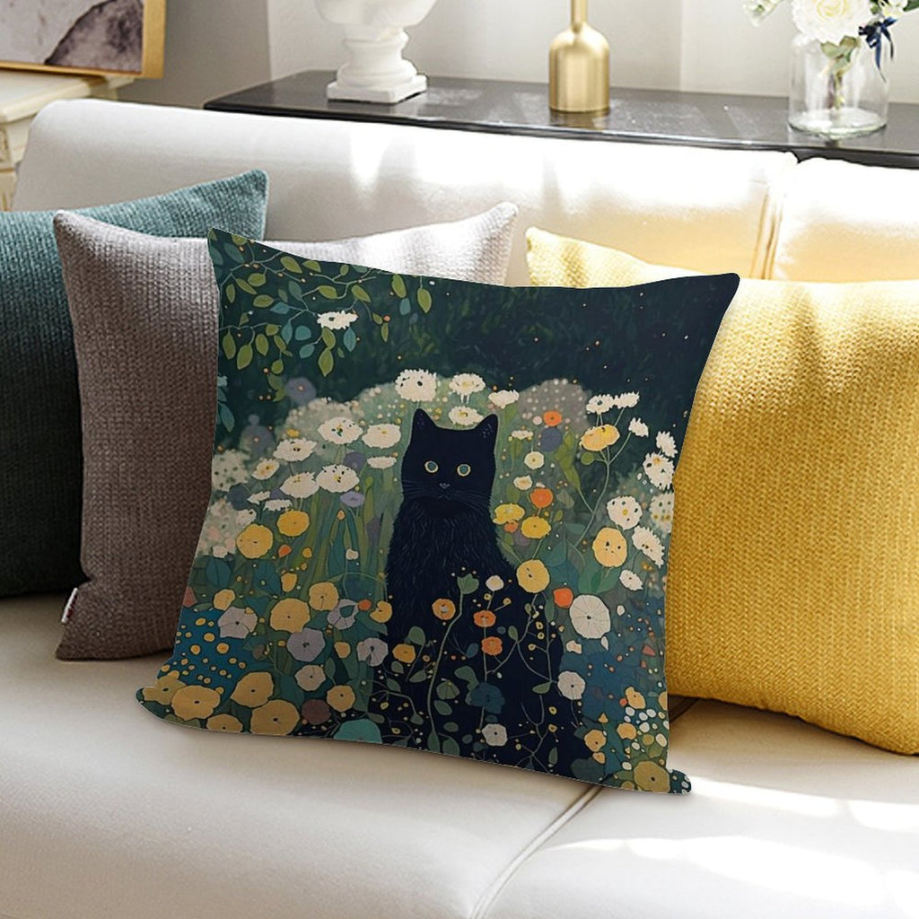 Cat in Klimt Garden Inspiration Soft Gift Ready Throw Pillow