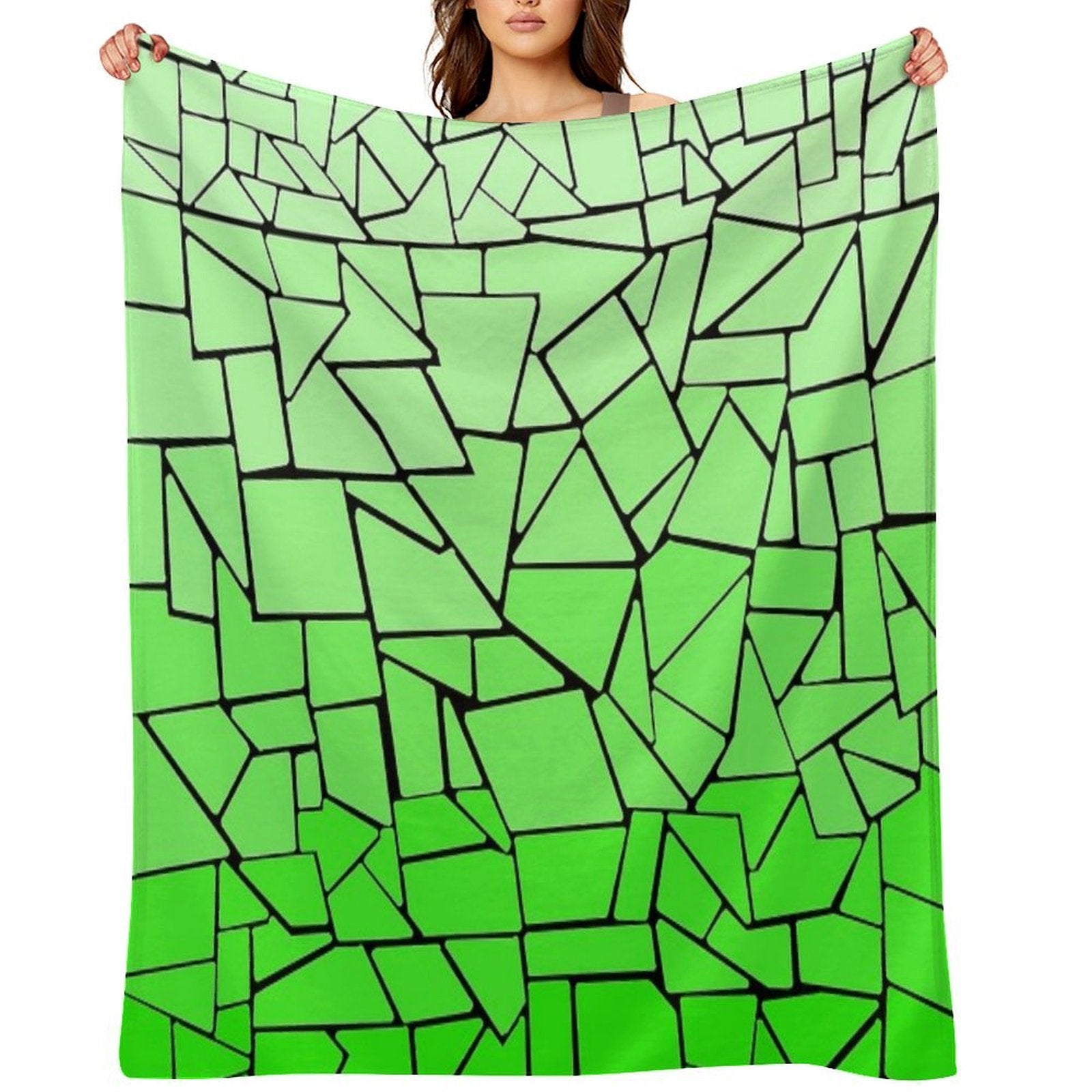 Green Gradient Tiles with Black Background Velvety-soft Throw Blanket