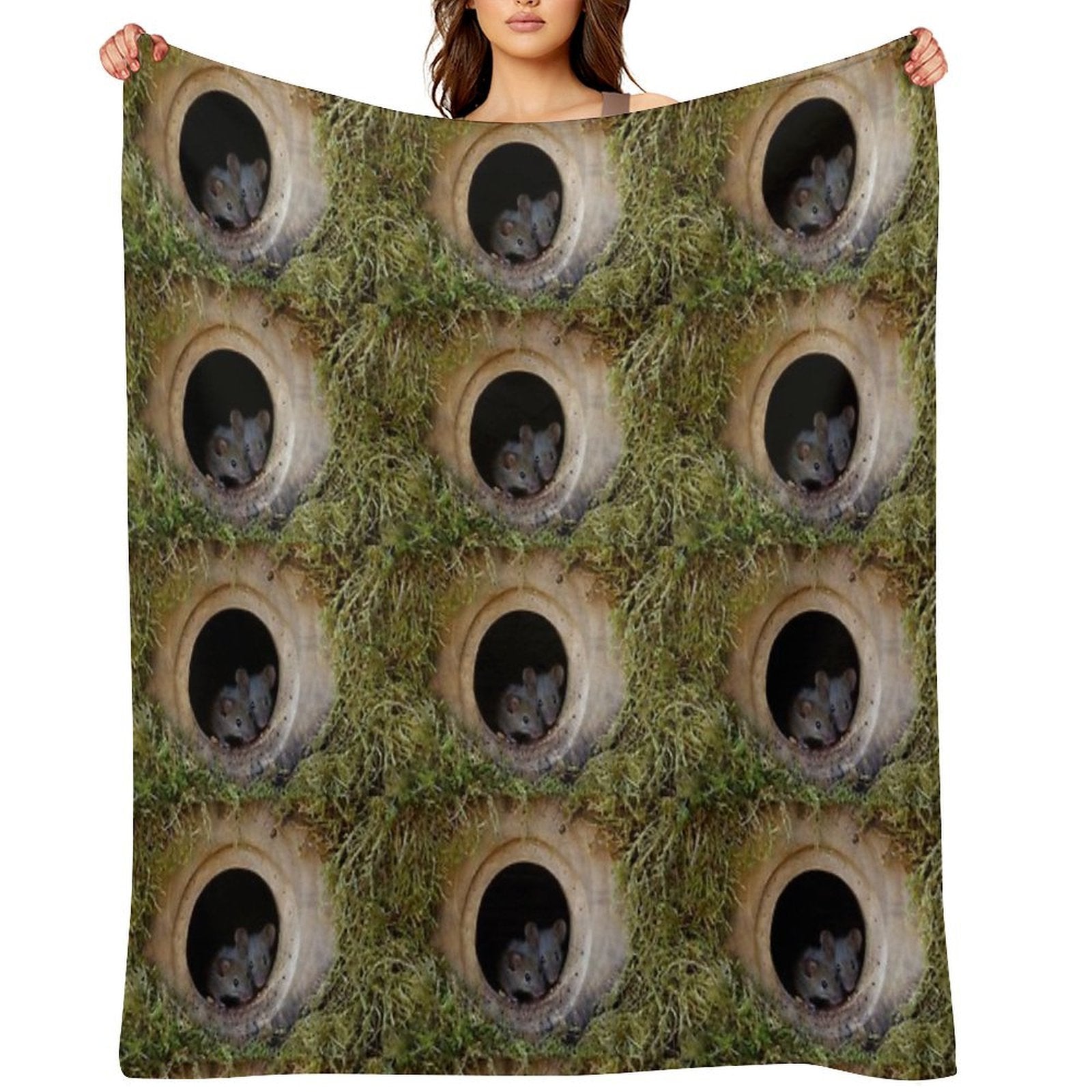 Two Baby Mice in The Log Pile All-season Throw Blanket