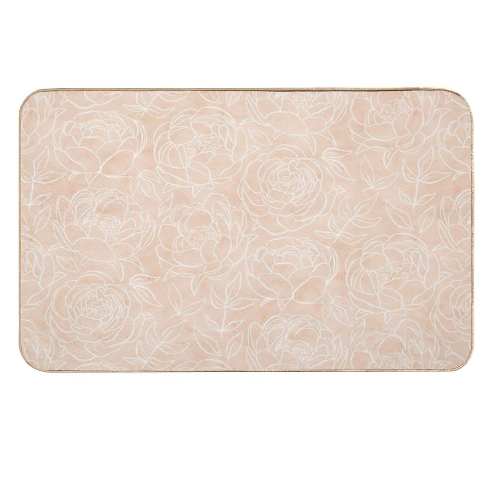 Delicate Peony Flowers on A Pastel Textured Creamy Tan Pattern  Odorless Bath Mat